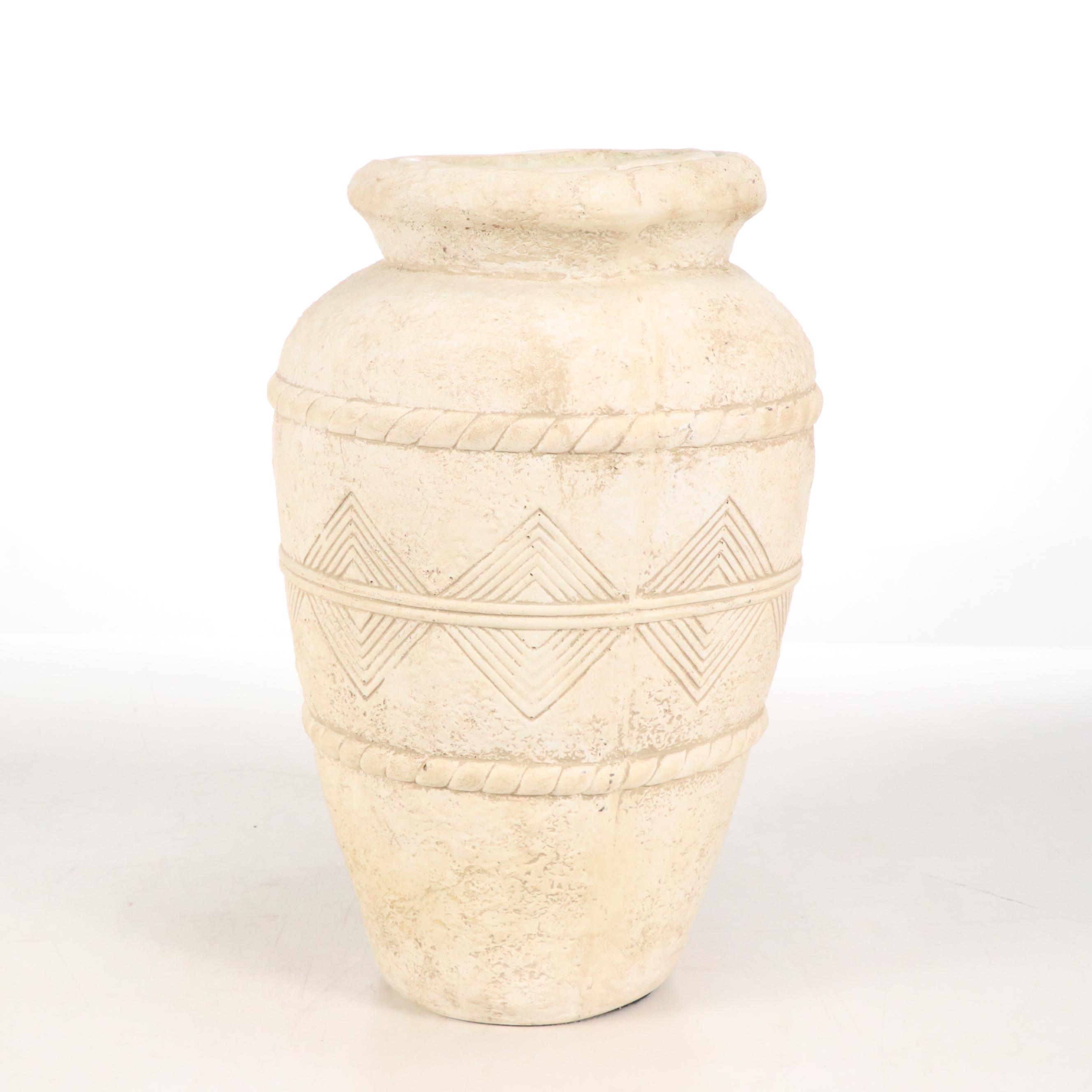 Off-White Geometric Carved Urn Vase