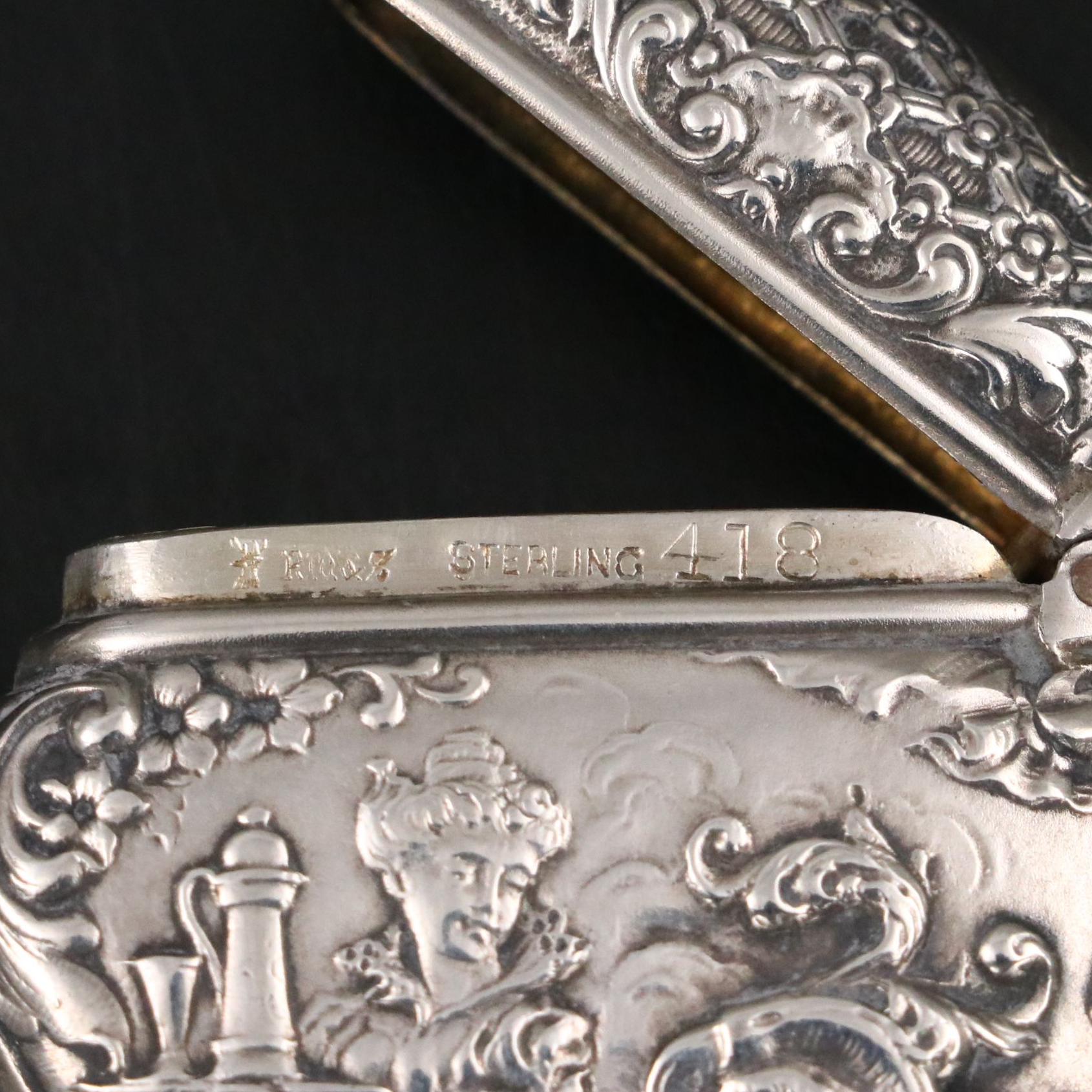 R. Wallace Sterling Silver Tavern Scene Vesta, Late 19th/Early 20th Century