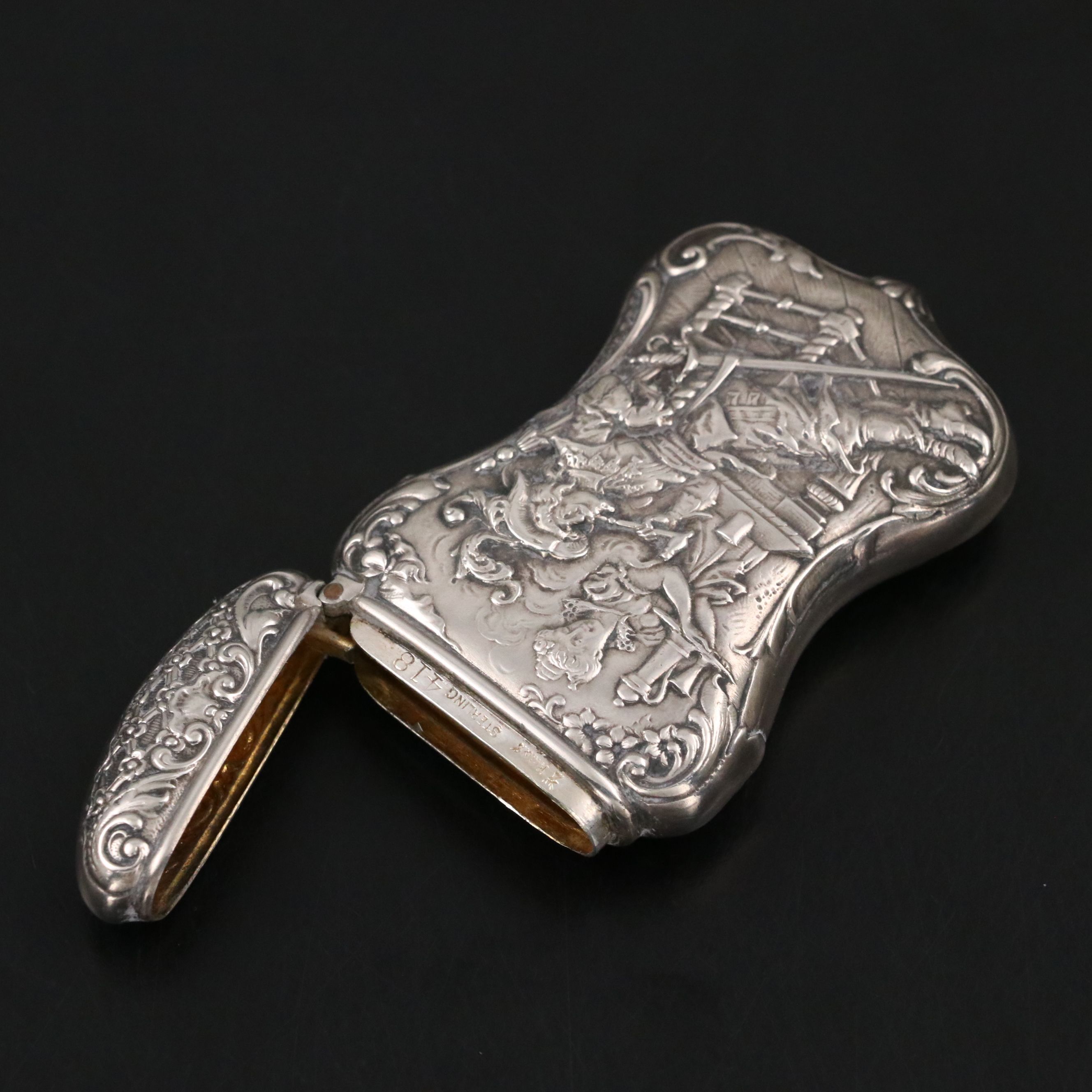 R. Wallace Sterling Silver Tavern Scene Vesta, Late 19th/Early 20th Century