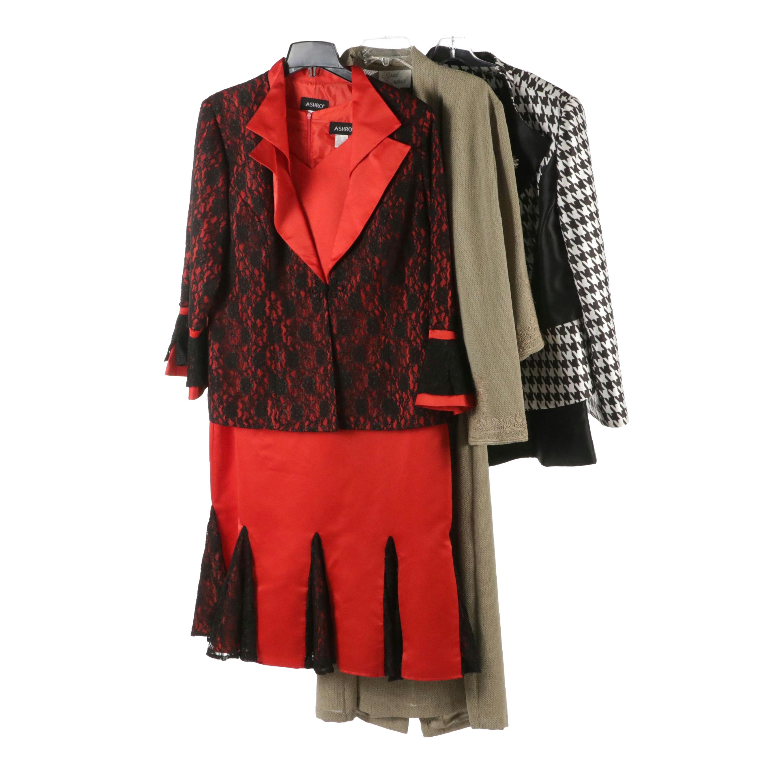 Ashro Red & Black Lace Dress Set, Lily & Taylor Houndstooth Skirt Suit, More