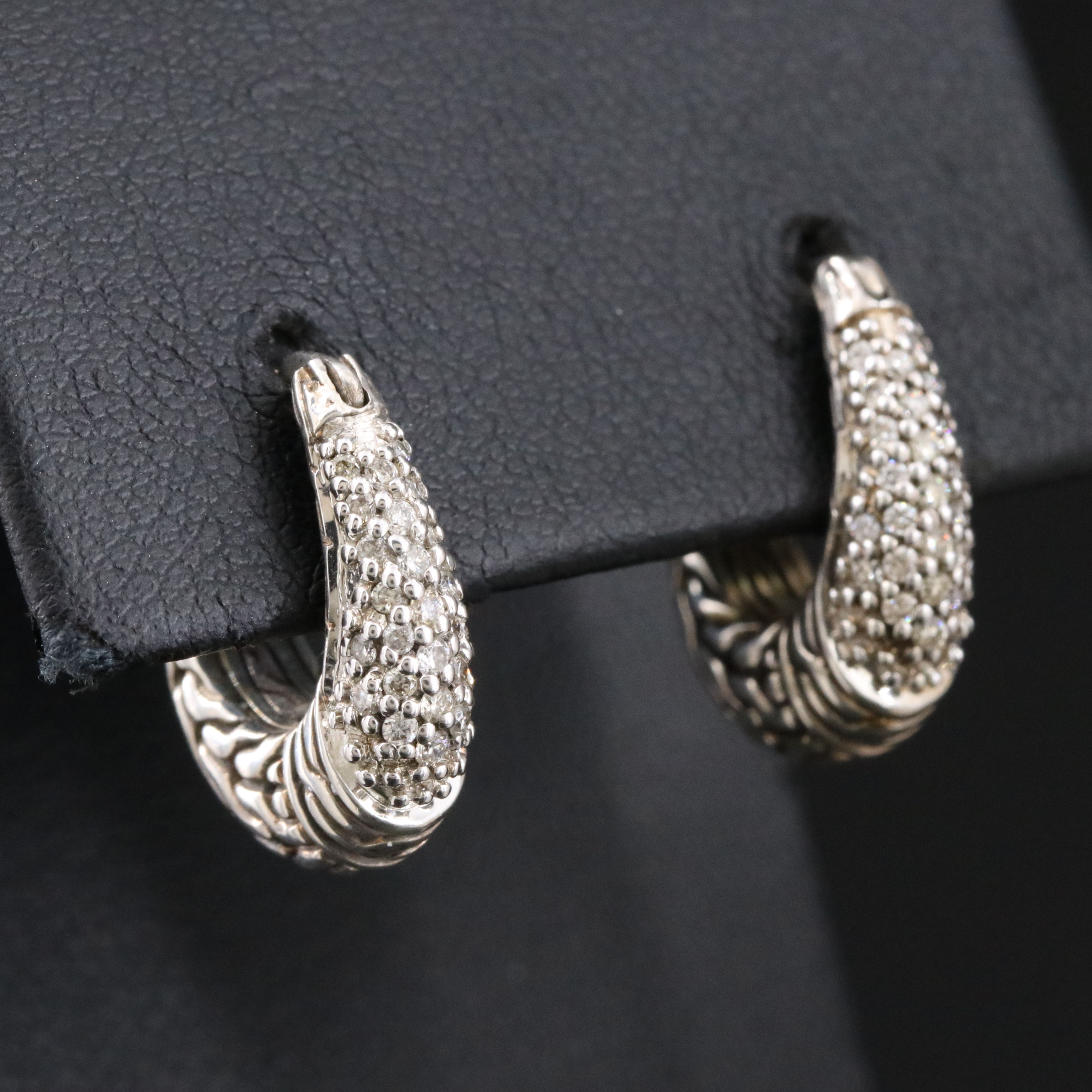 John Hardy Classic Chain Sterling 0.28 CTW Diamond Hoop Earrings