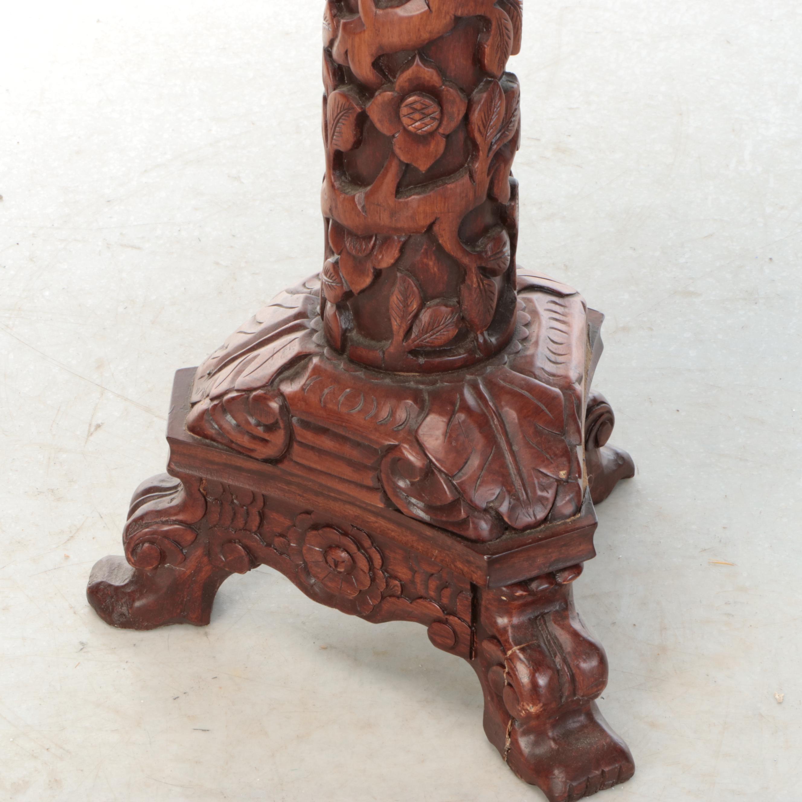 Marble and Carved Wood Plant Stand