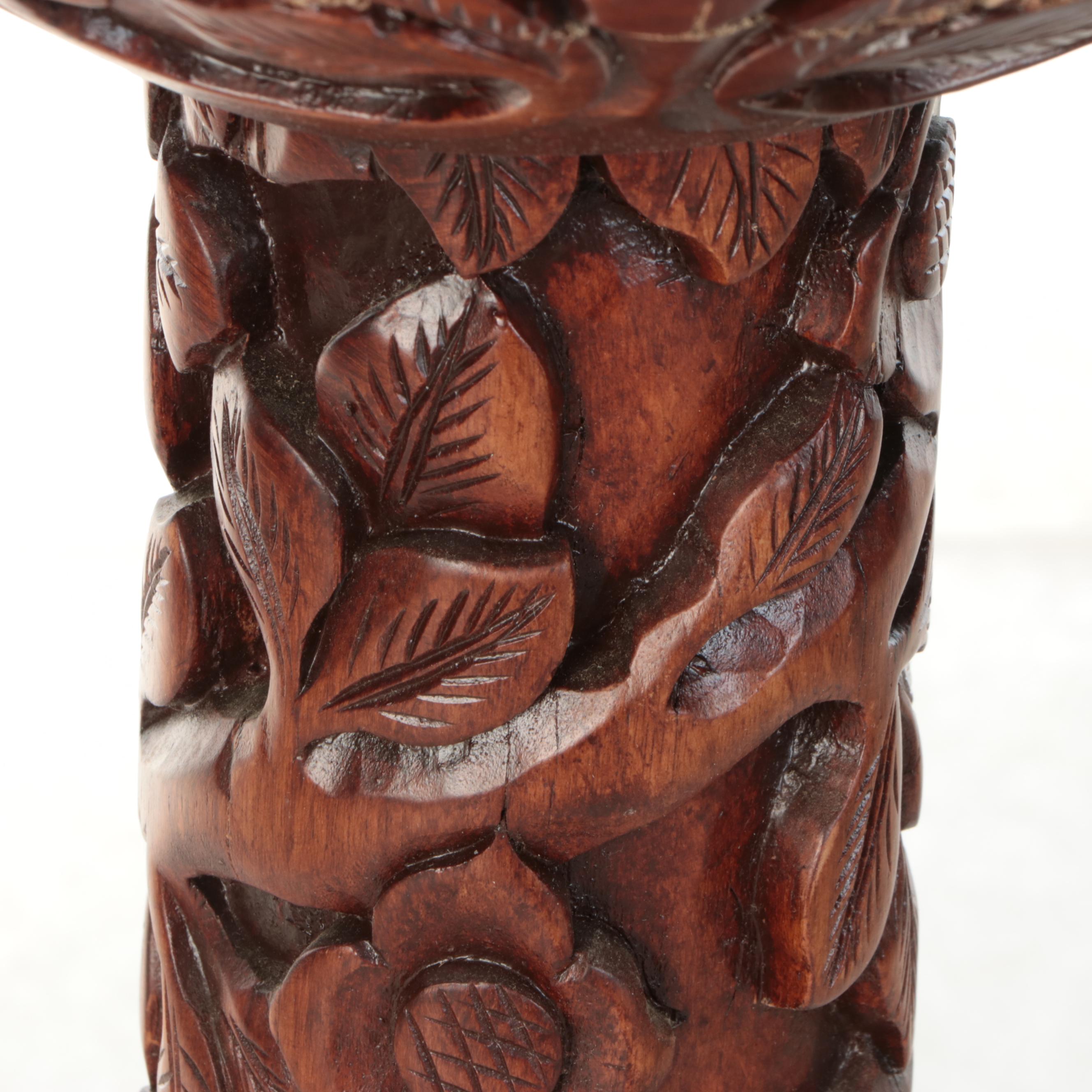 Marble and Carved Wood Plant Stand