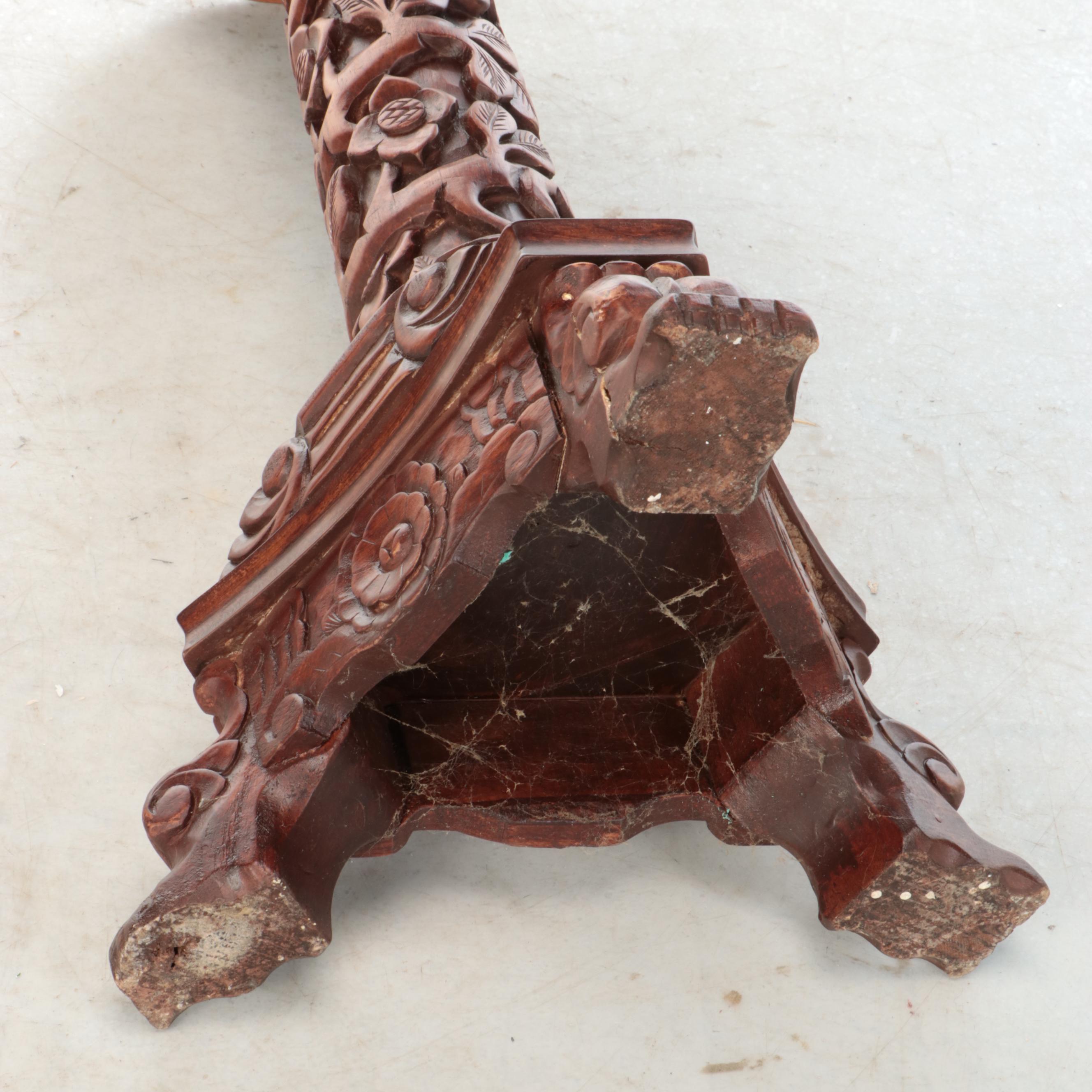 Marble and Carved Wood Plant Stand
