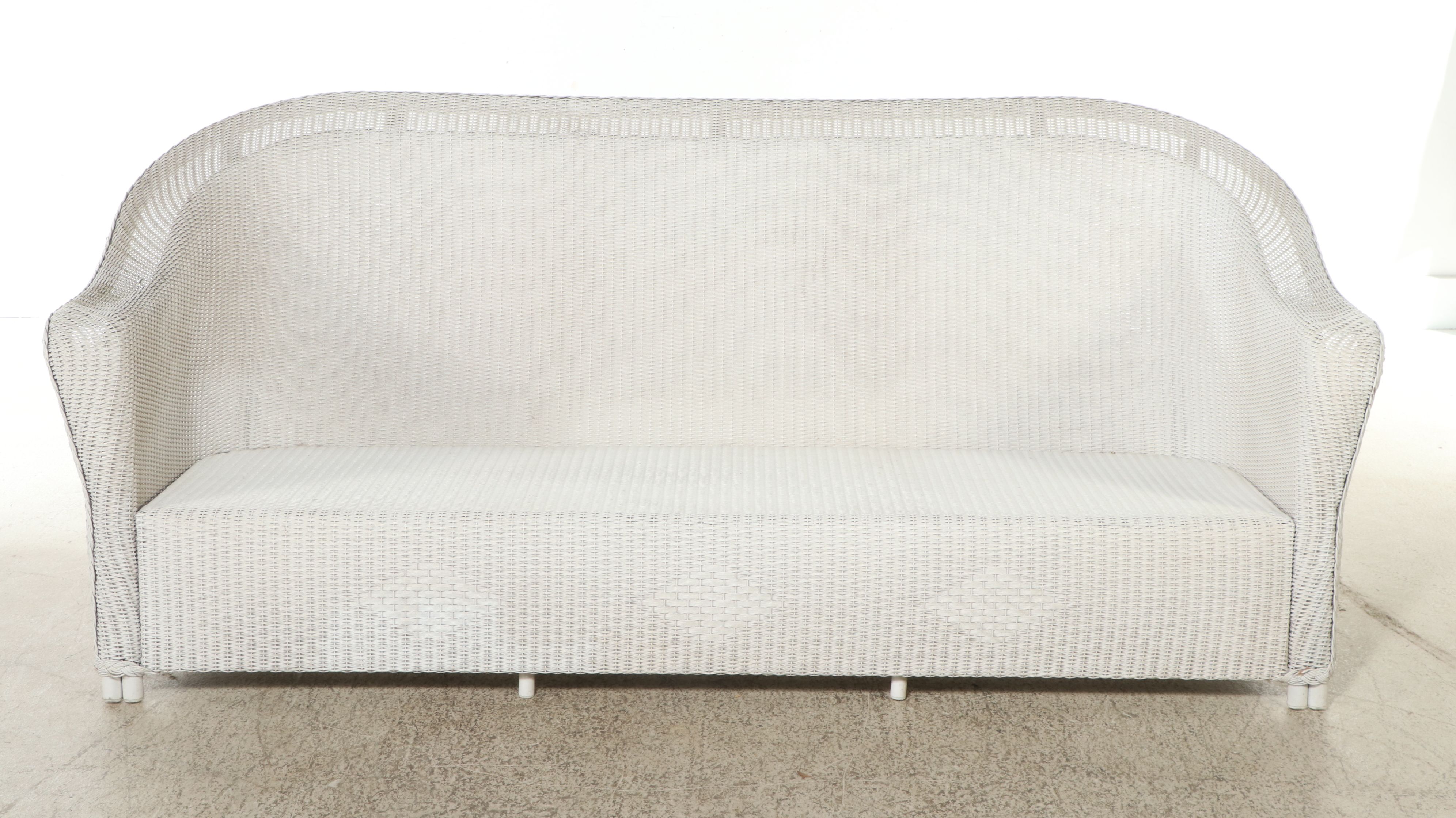 Lloyd Loom White-Painted Wicker Patio Sofa with Coffee Table, Late 20th Century