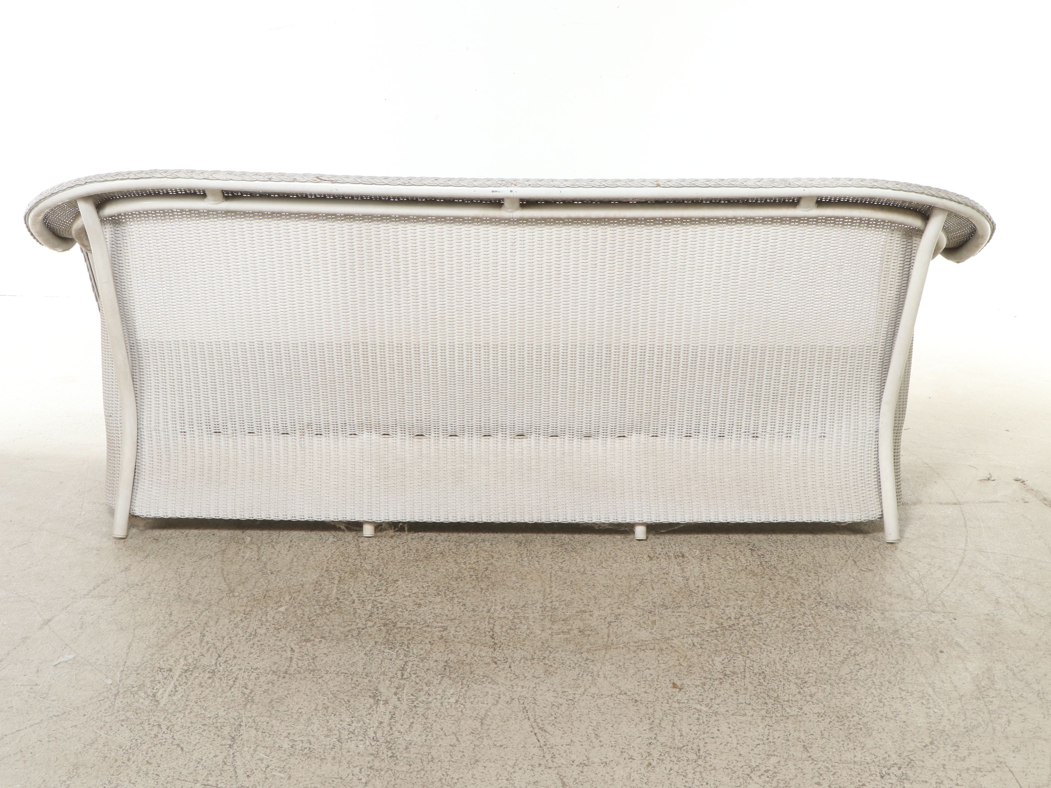 Lloyd Loom White-Painted Wicker Patio Sofa with Coffee Table, Late 20th Century