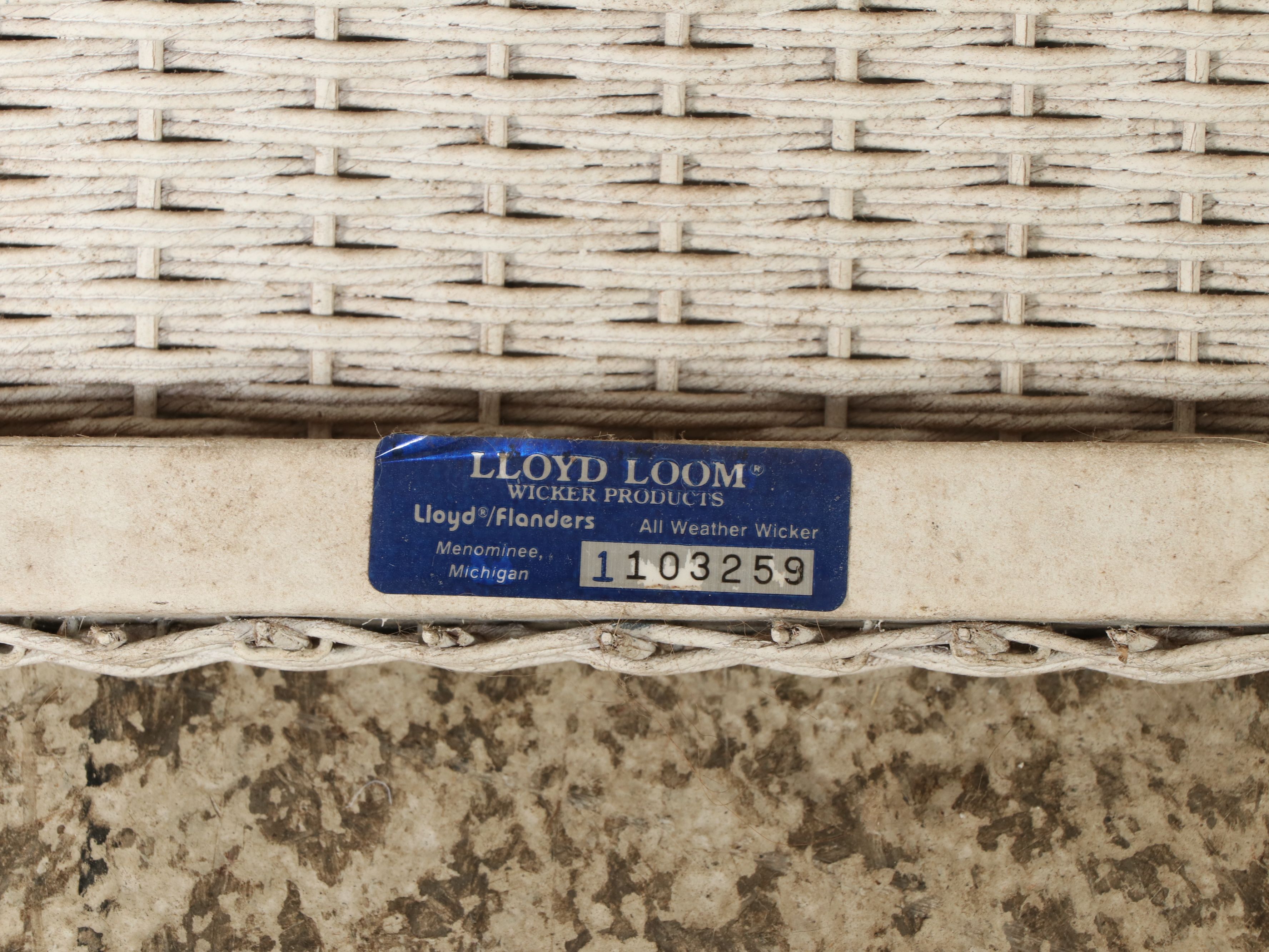 Lloyd Loom White-Painted Wicker Patio Sofa with Coffee Table, Late 20th Century