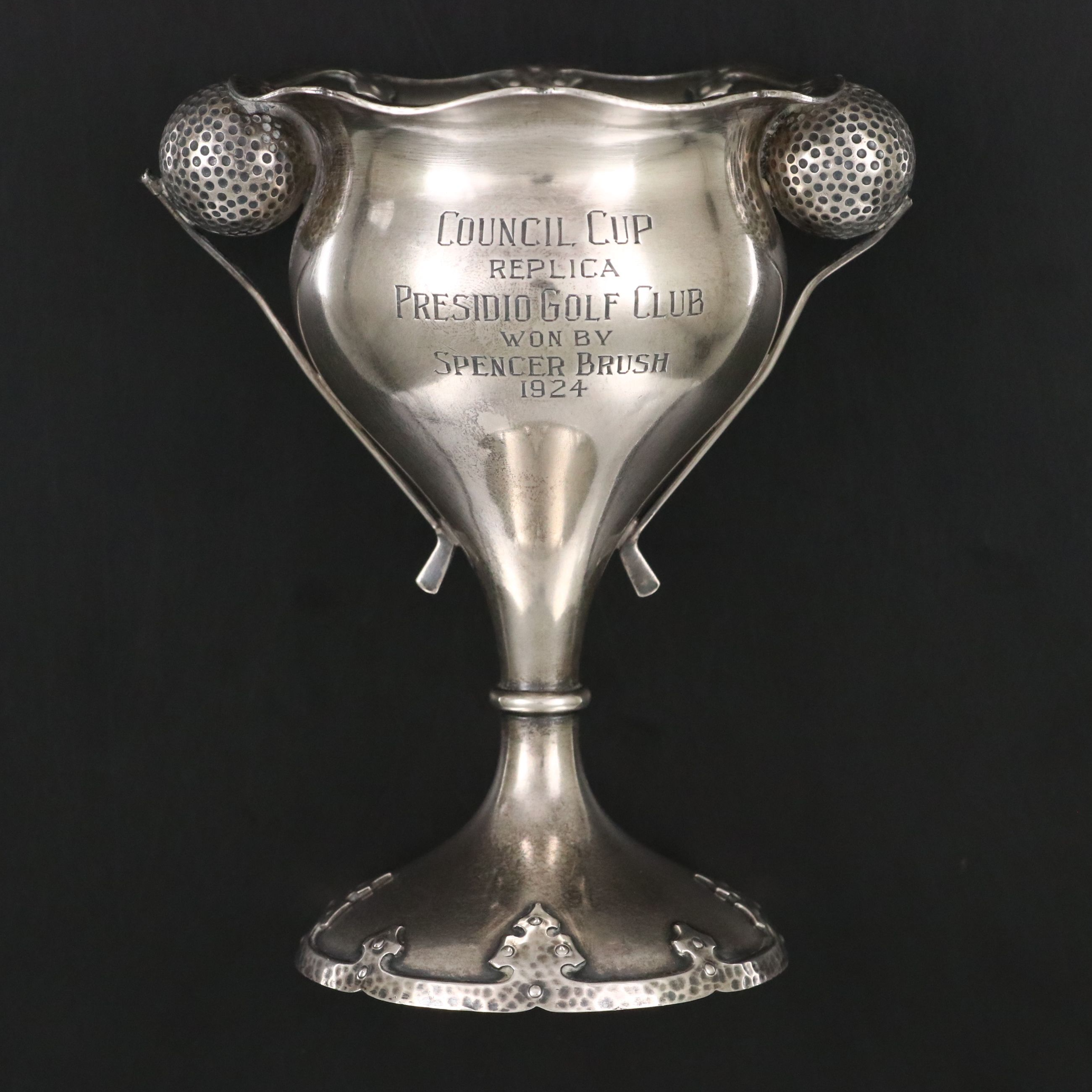 Shreve & Co. Arts and Crafts Sterling Silver Commemorative Golf Trophy Cup, 1924