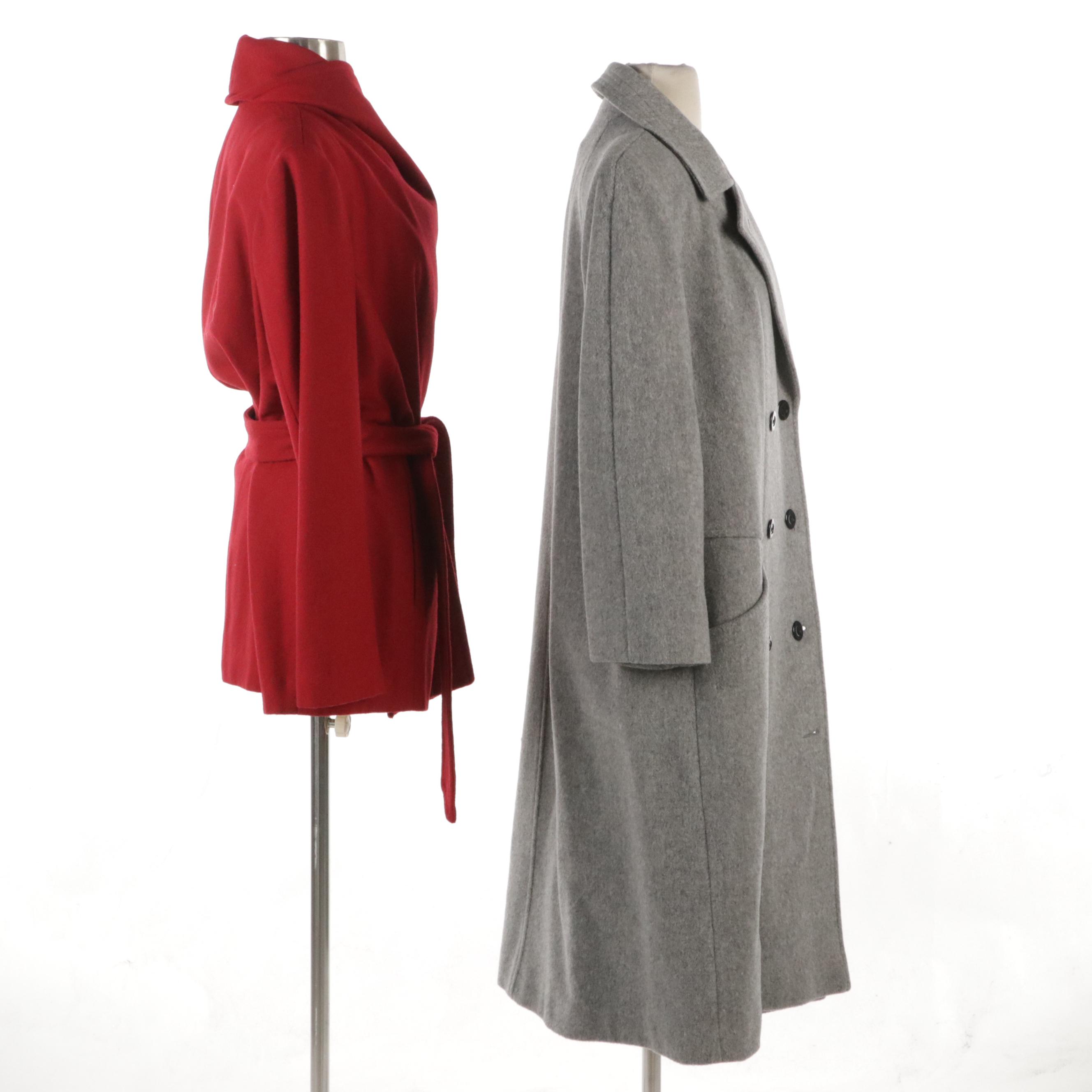 Alorna Vintage Grey Wool Blend Midi Coat, Collezione Cherry Red Wool Wrap Coat