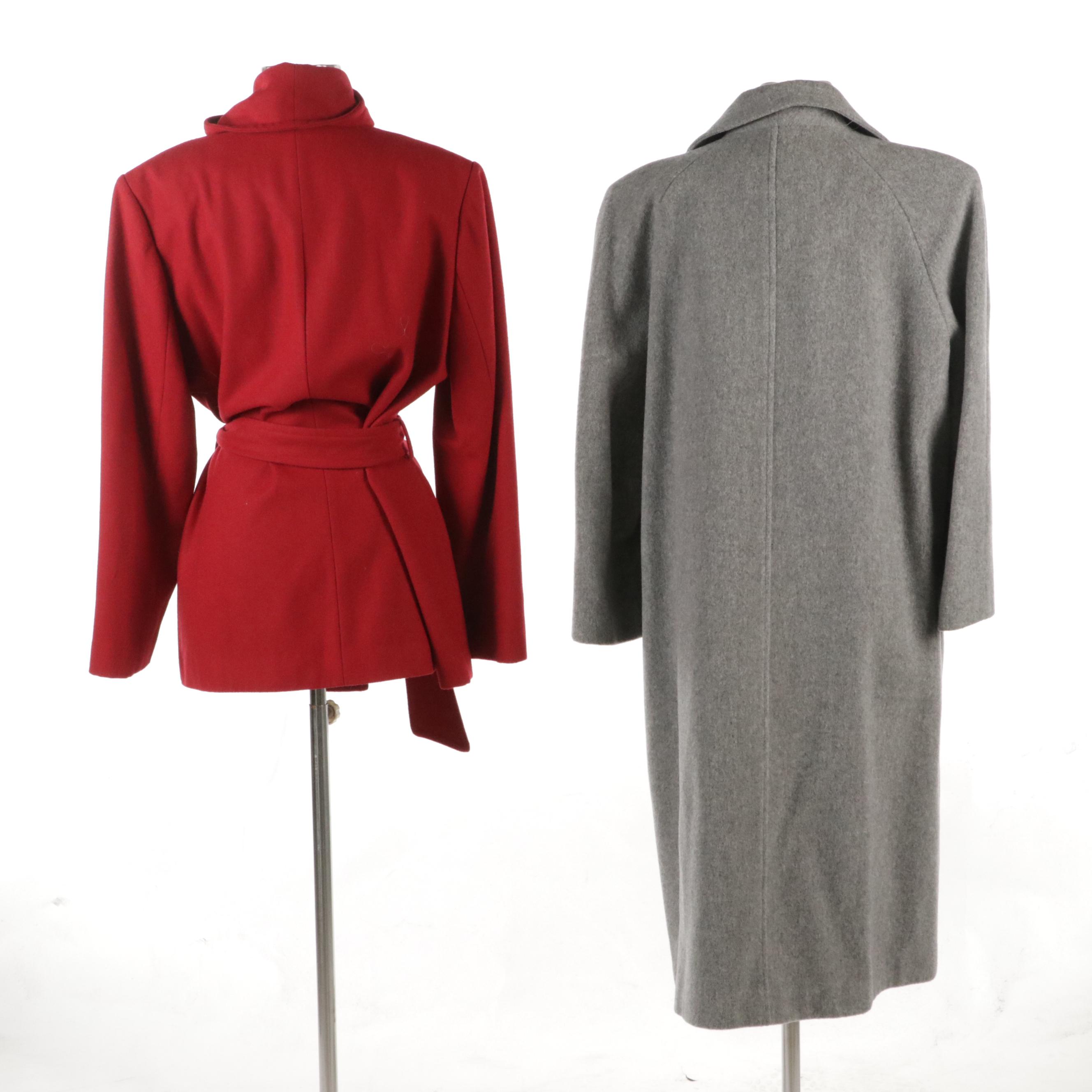 Alorna Vintage Grey Wool Blend Midi Coat, Collezione Cherry Red Wool Wrap Coat