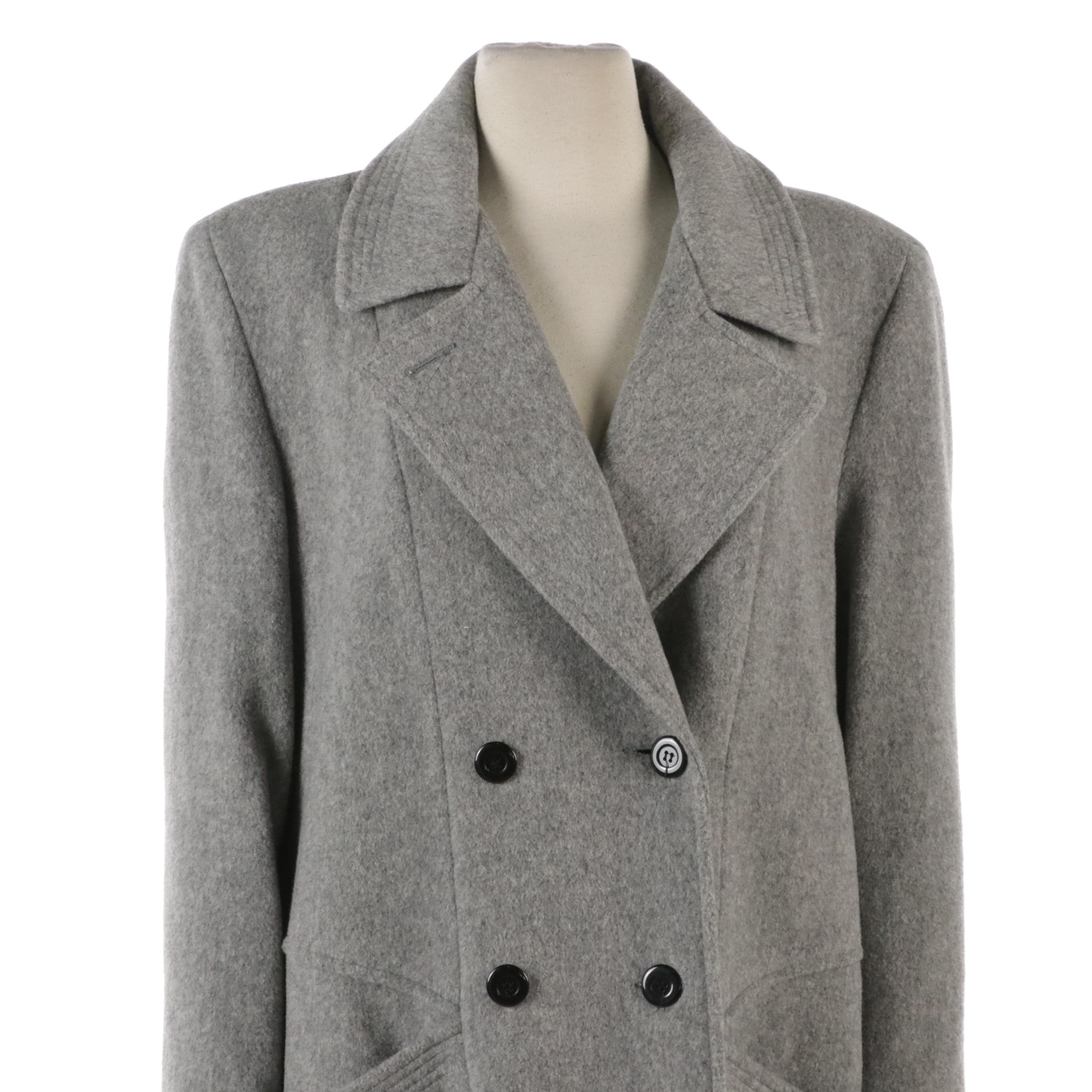 Alorna Vintage Grey Wool Blend Midi Coat, Collezione Cherry Red Wool Wrap Coat