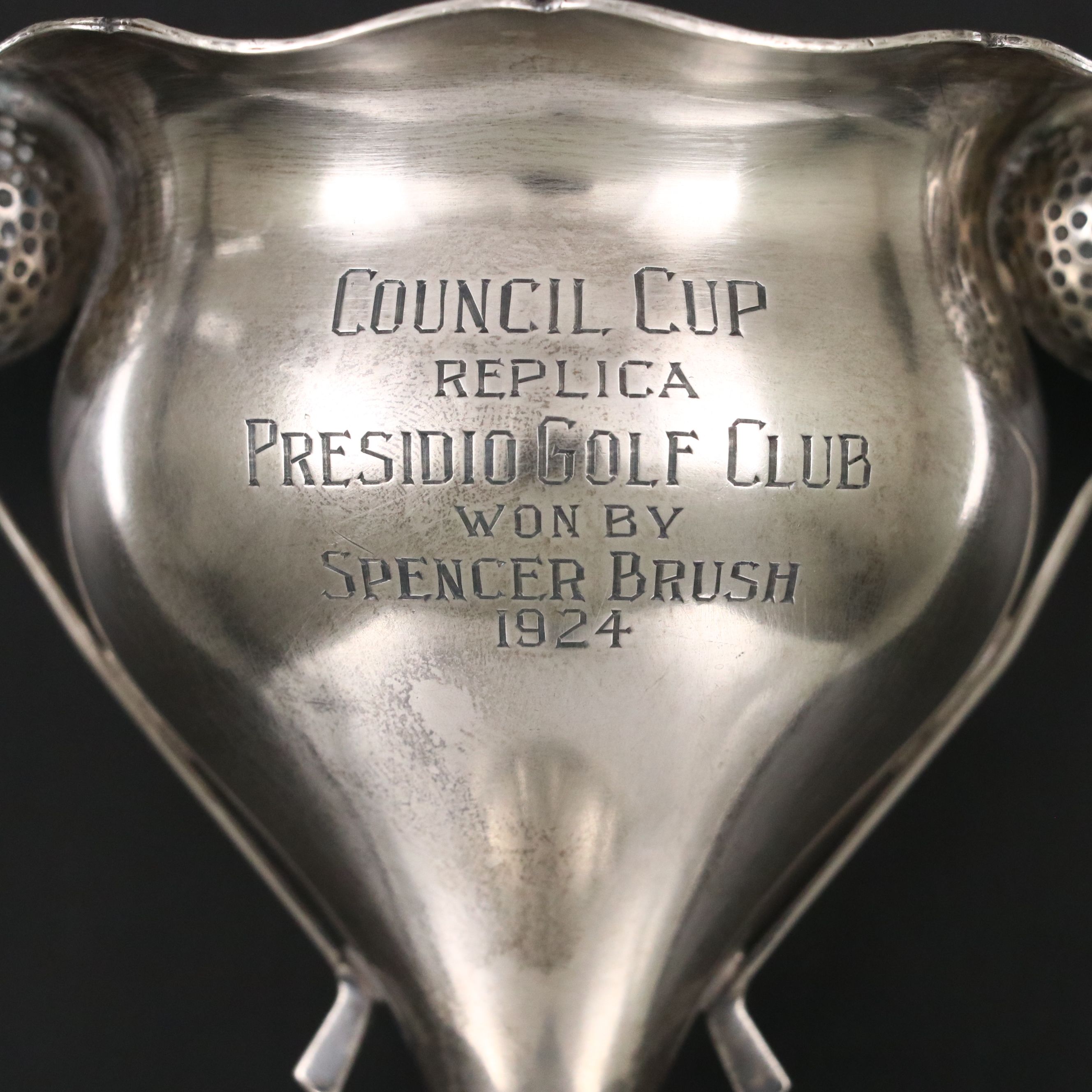 Shreve & Co. Arts and Crafts Sterling Silver Commemorative Golf Trophy Cup, 1924