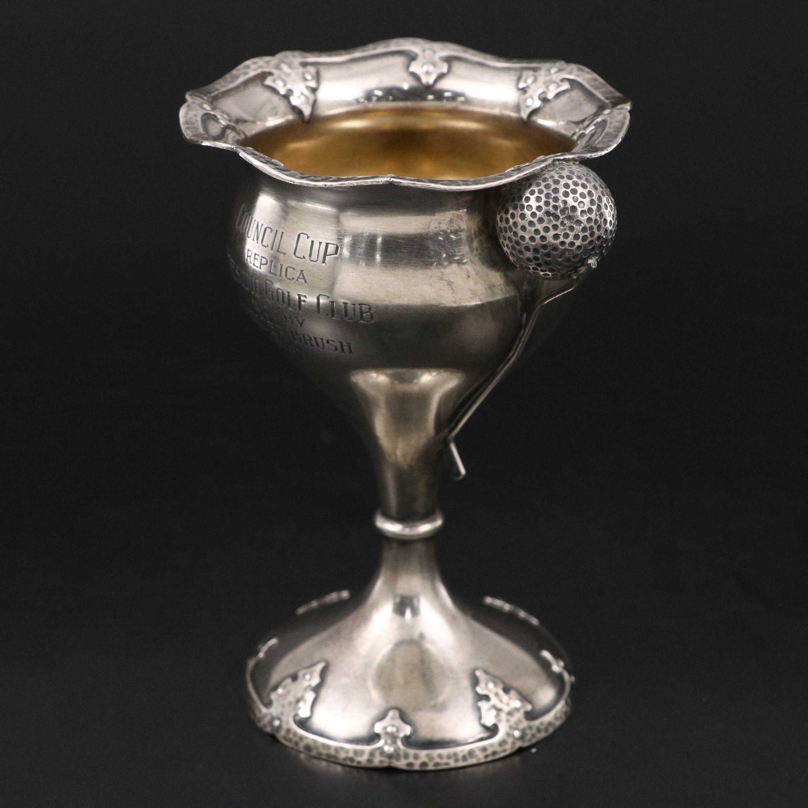 Shreve & Co. Arts and Crafts Sterling Silver Commemorative Golf Trophy Cup, 1924