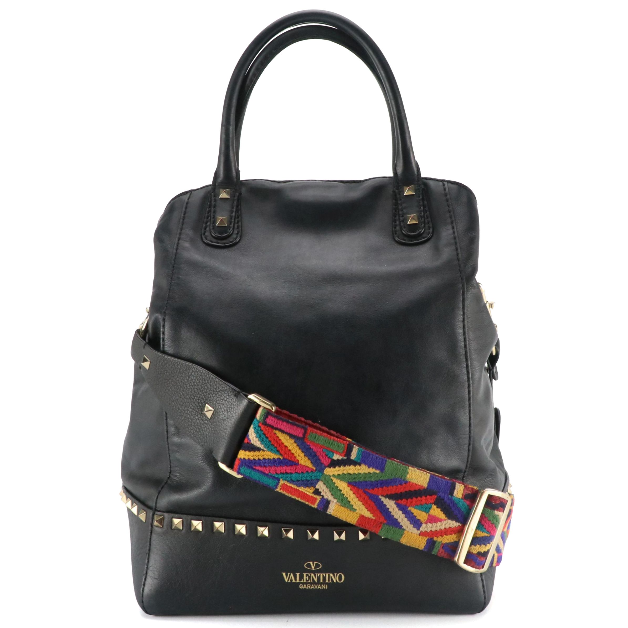 Valentino Rockstud New Dome Two-Way Bucket Tote in Black Lambskin Leather