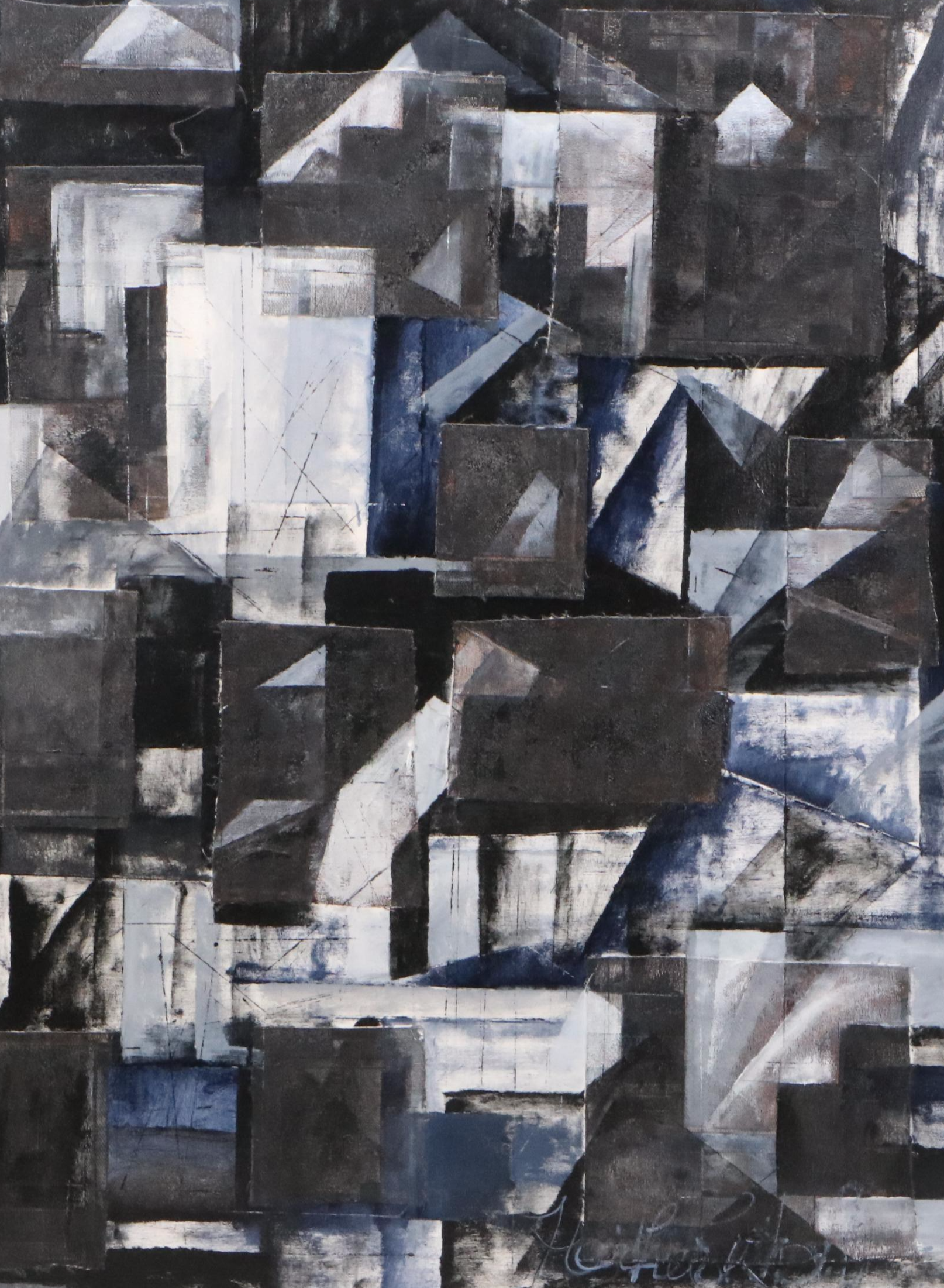 Abstract Geometric Mixed Media Painting, Circa 2015