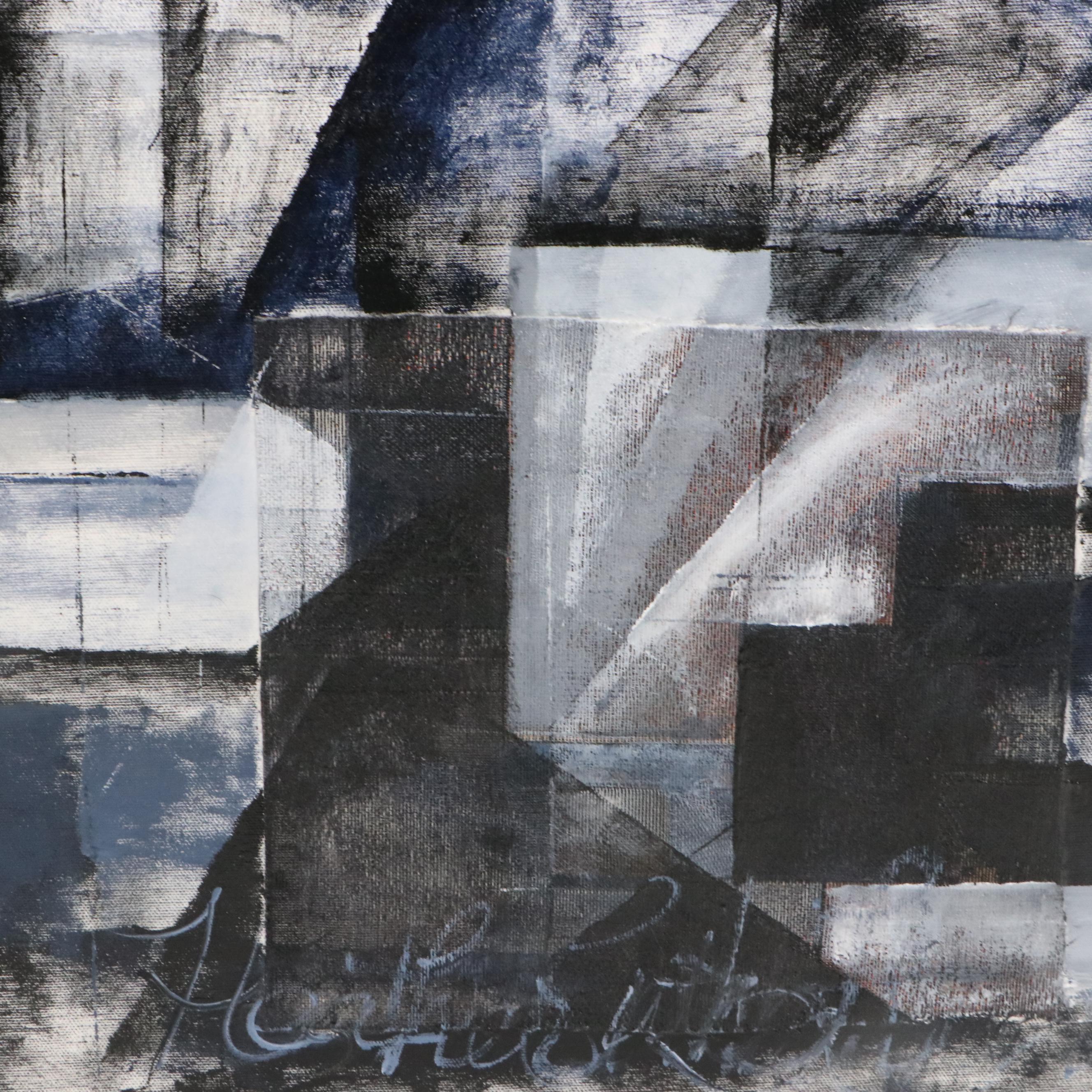 Abstract Geometric Mixed Media Painting, Circa 2015