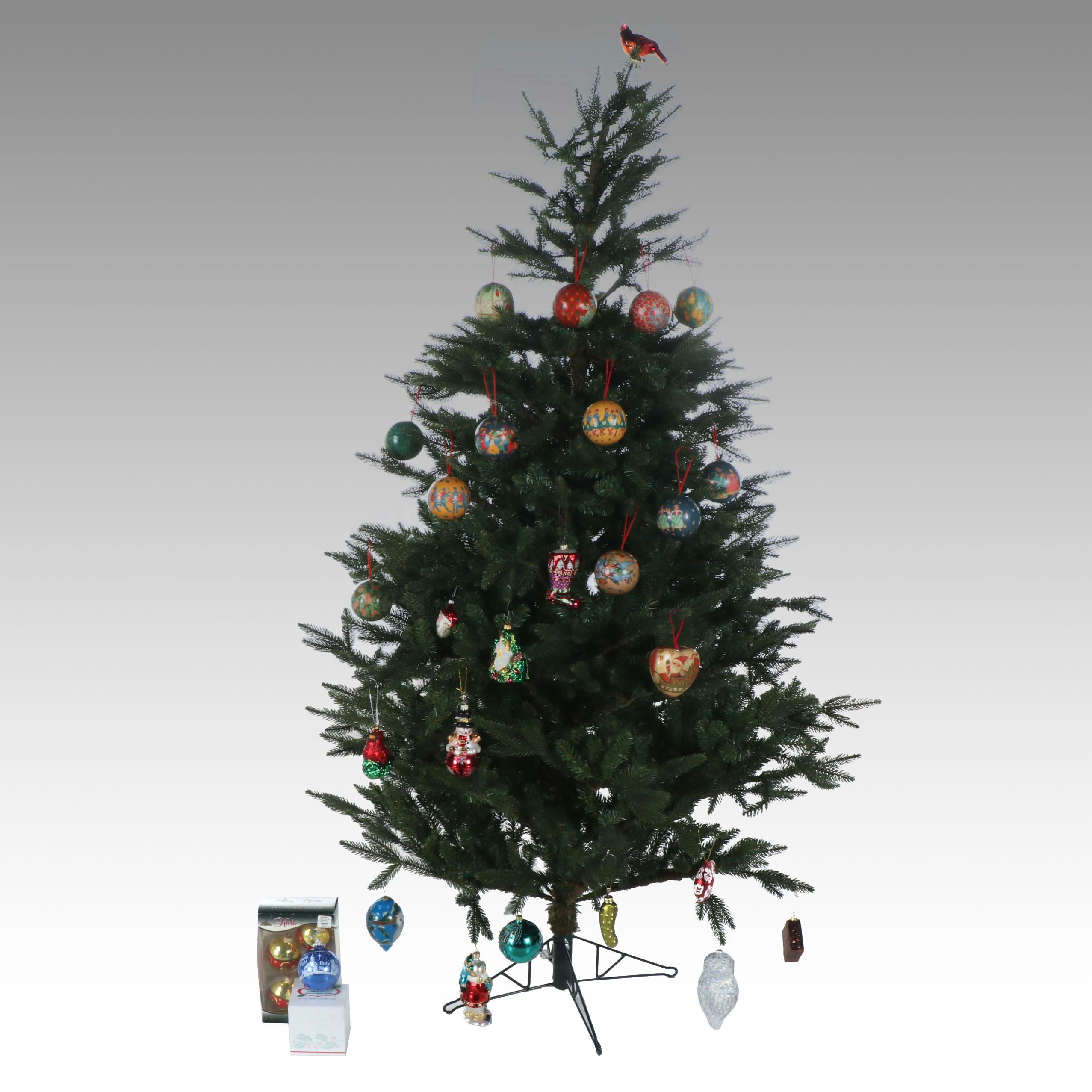 Artificial Christmas Tree with Mold Blown and Other Ornaments