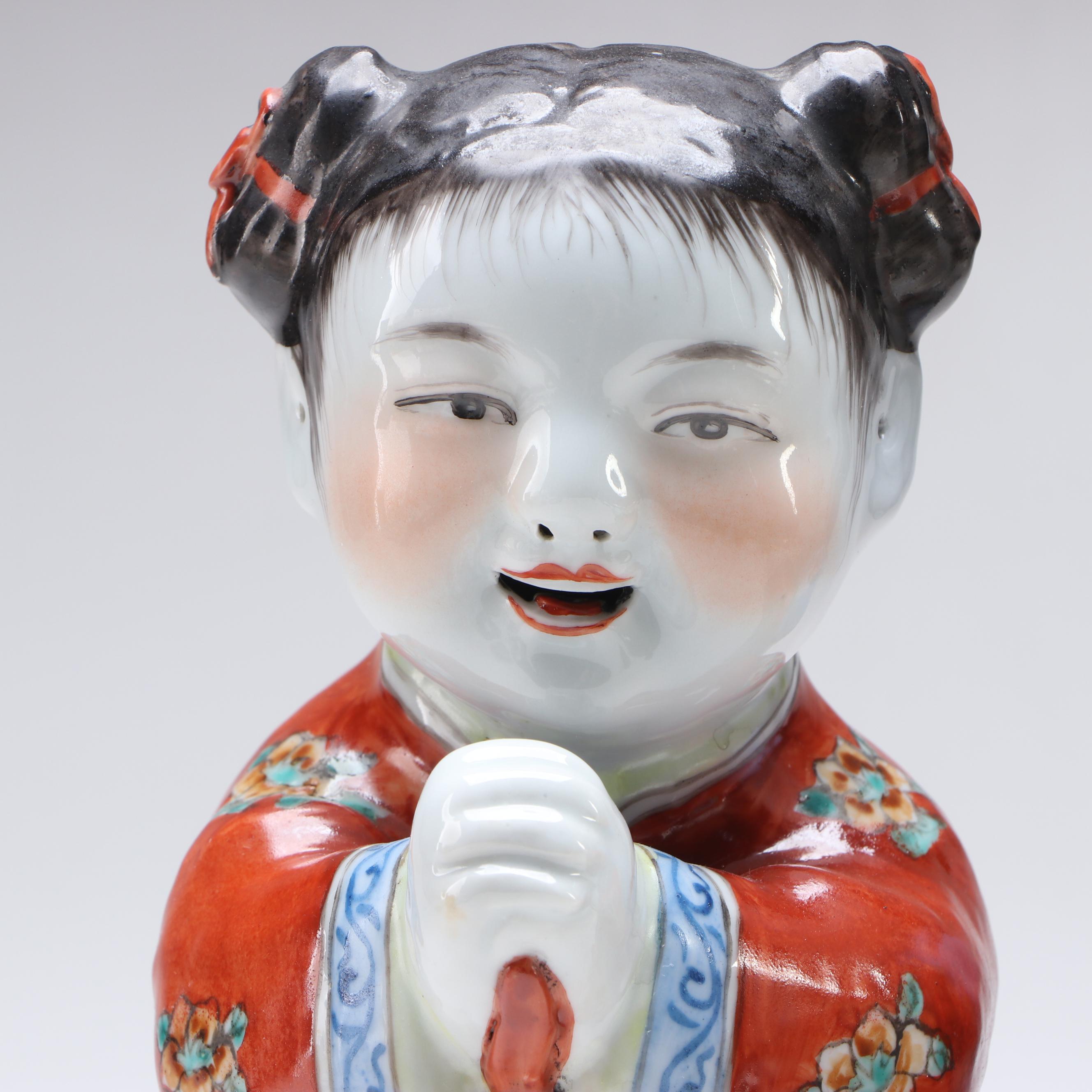 Chinese Porcelain Good Luck Jintong and Yunü Figurines