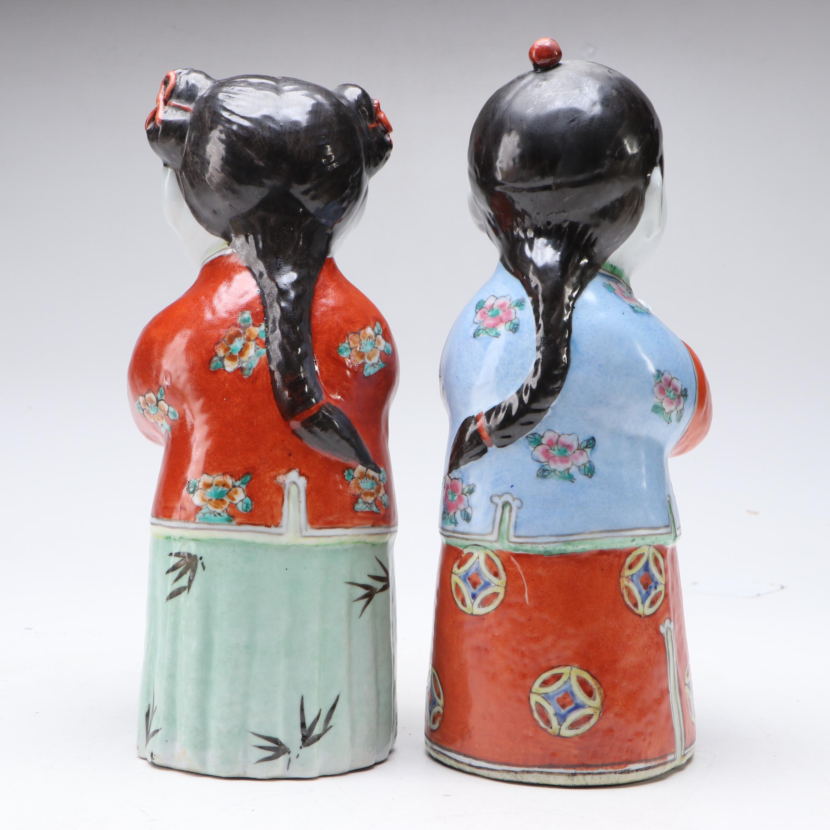 Chinese Porcelain Good Luck Jintong and Yunü Figurines