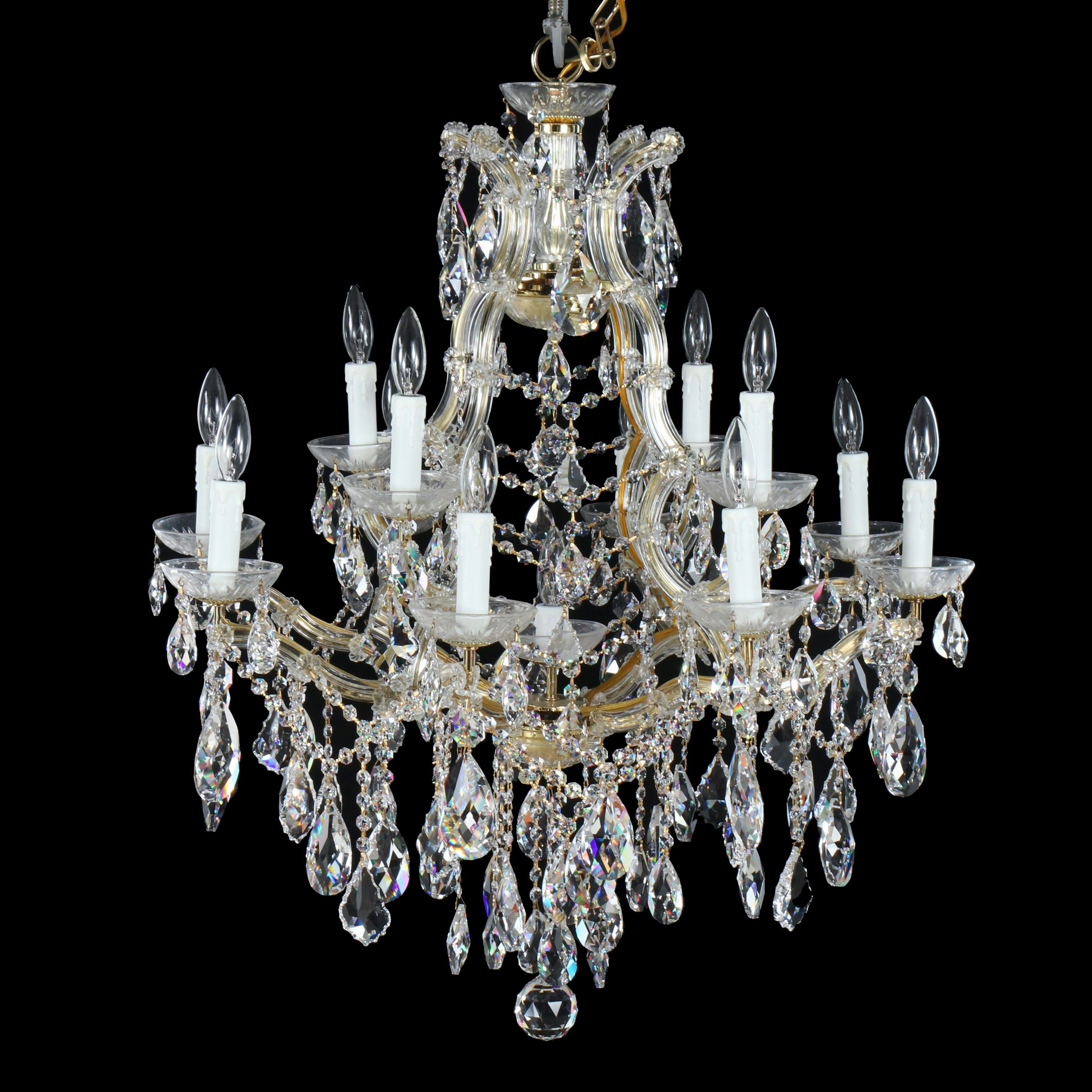 Neoclassical Style Double Tier 12-Arm Crystal Chandelier, 21st Century
