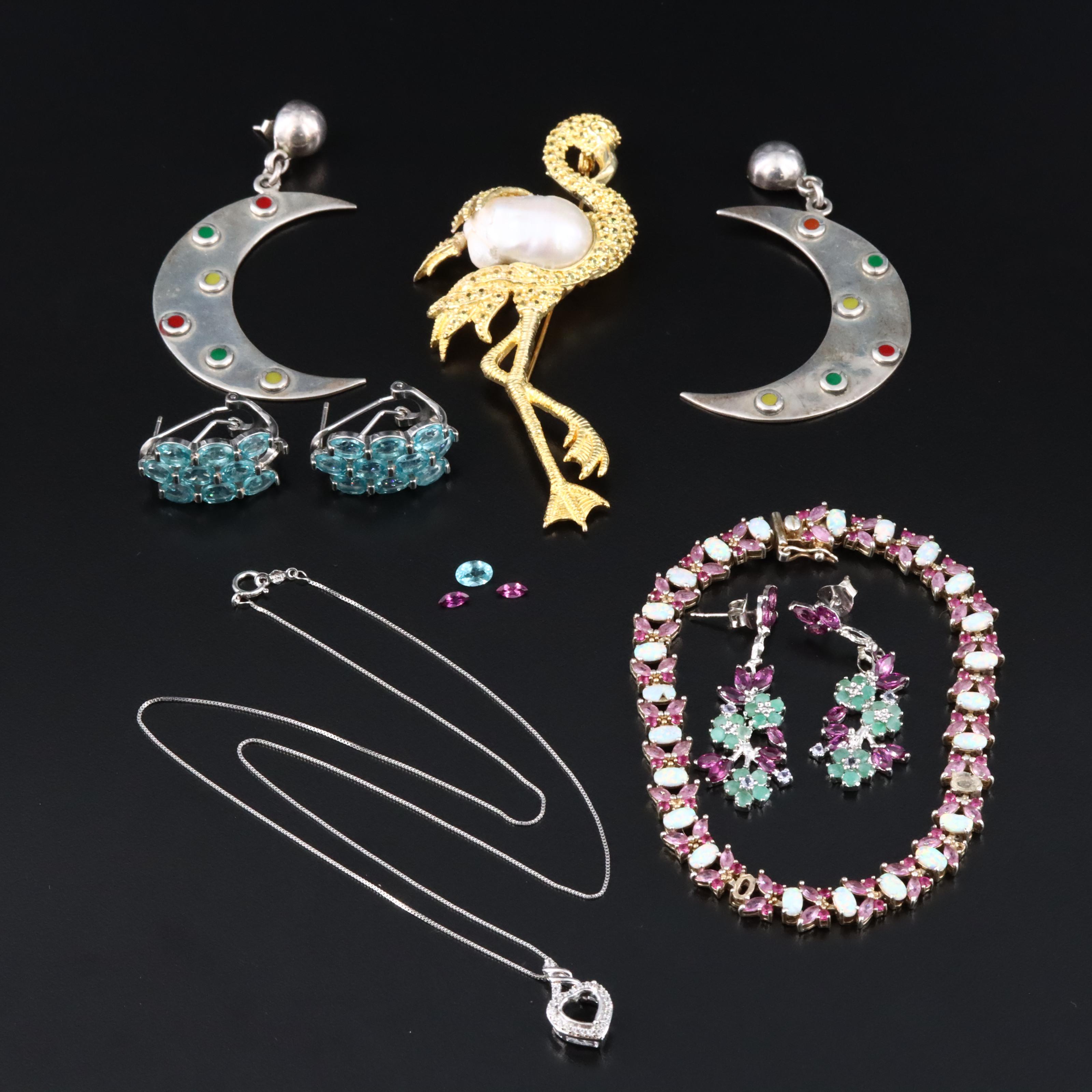 Sterling Repair Lot Including Pearls, Apatite and Emeralds