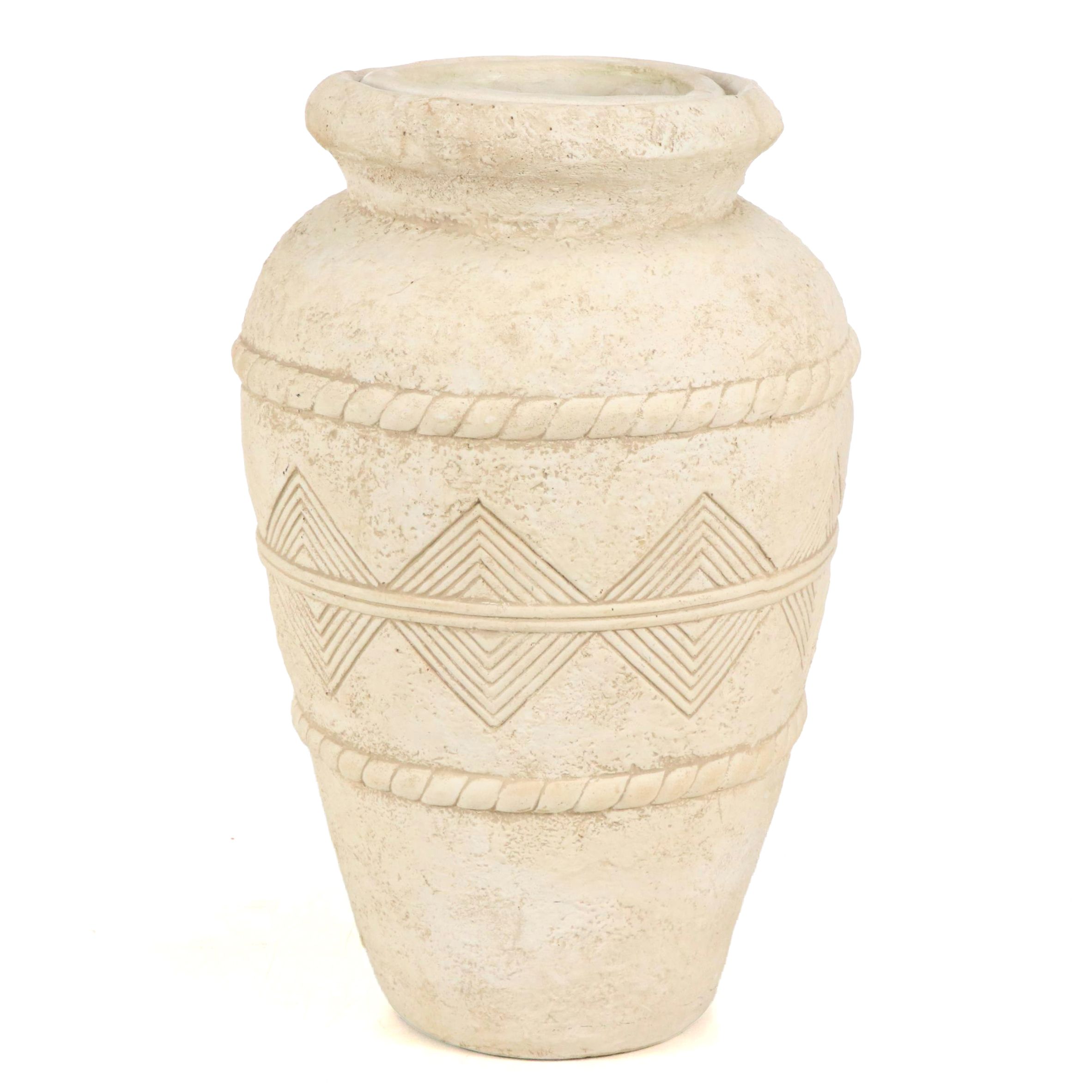 Off-White Geometric Carved Urn Vase