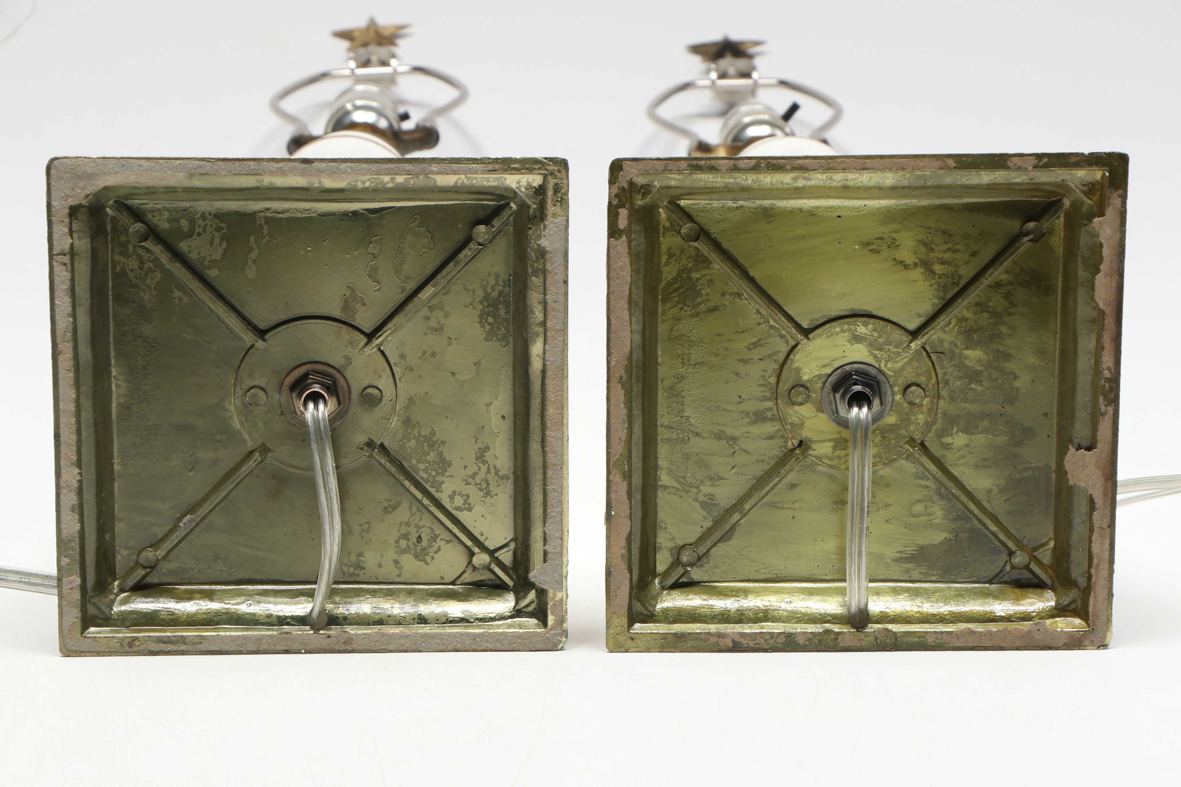 Neoclassical Style Ceramic Column Table Lamp Pair with Black Paper Shades