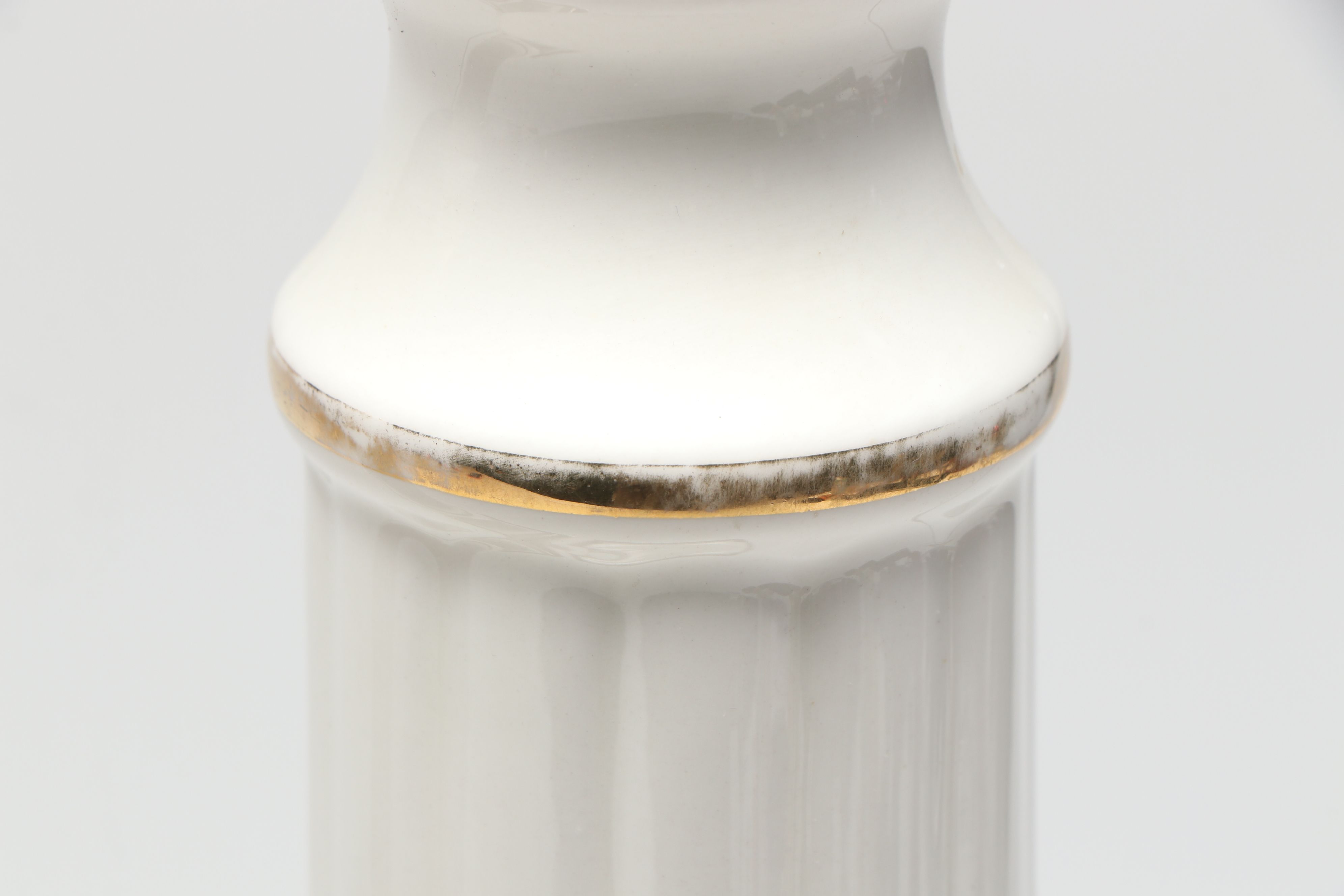 Neoclassical Style Ceramic Column Table Lamp Pair with Black Paper Shades