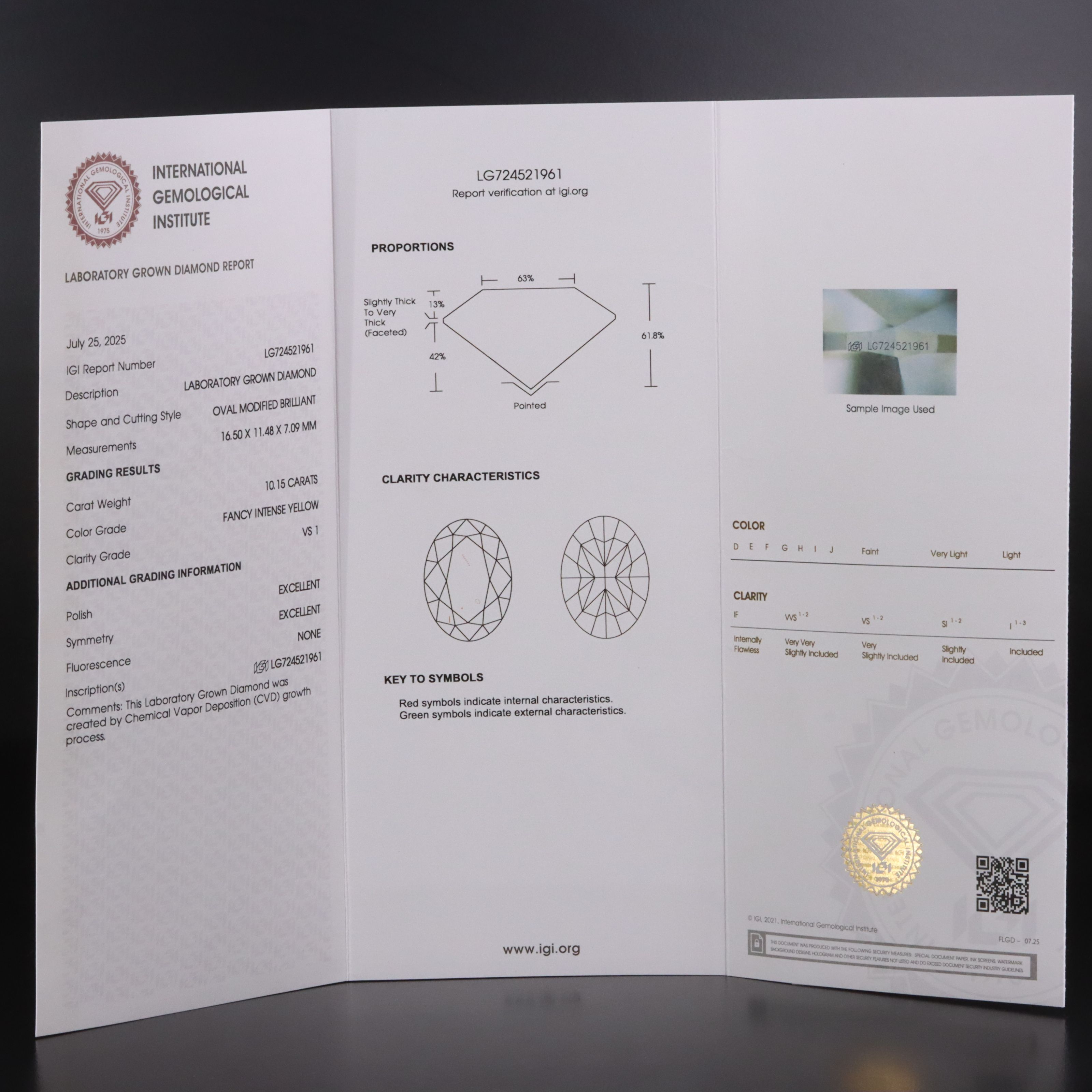 Loose 10.15 CT Fancy Intense Yellow Lab Grown Diamond with IGI Report