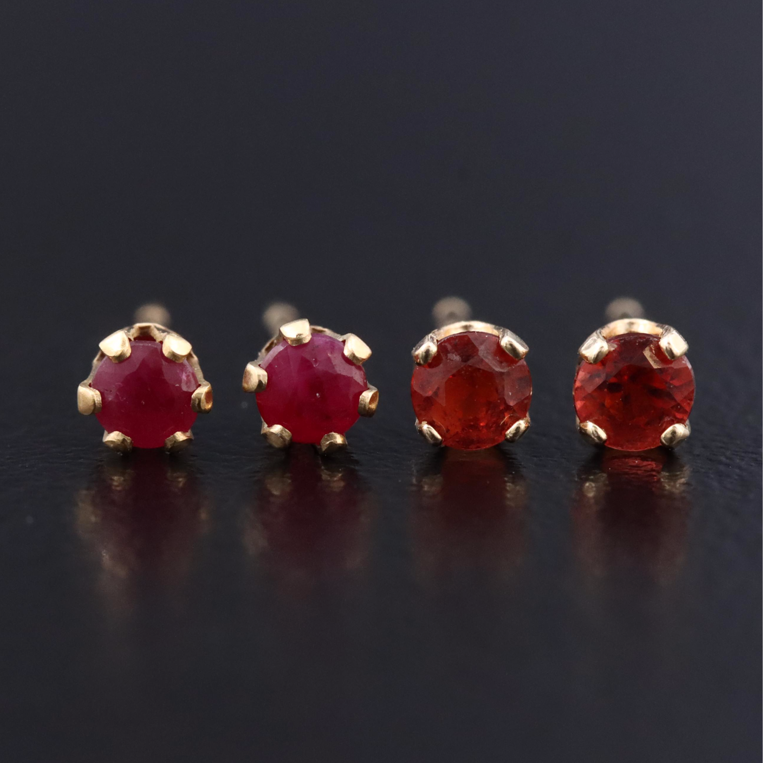Ruby and Citrine Stud Earrings Featuring 14K
