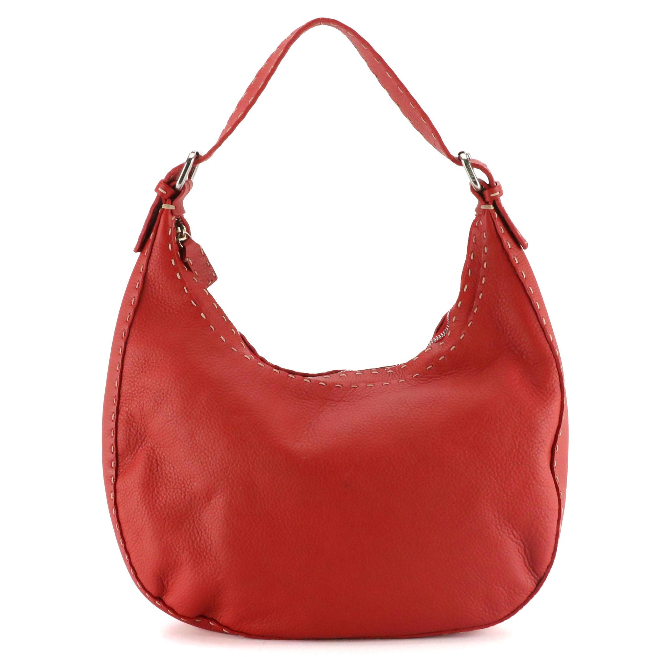 Fendi Selleria Buckle Strap Shoulder Bag in Red Roma Leather