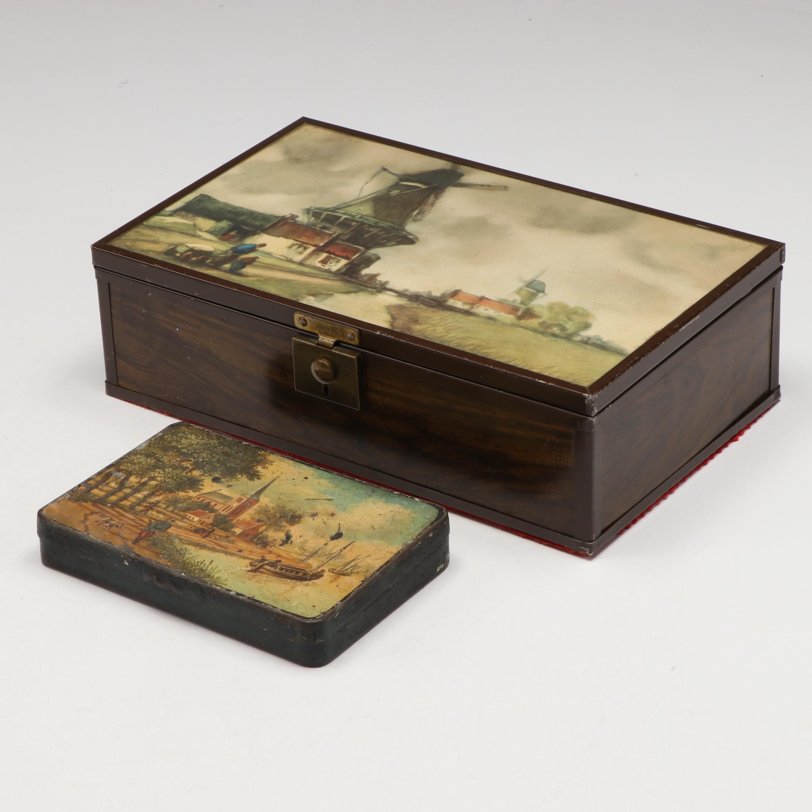 Vintage Dutch Style Wood and Tin Decorative Boxes