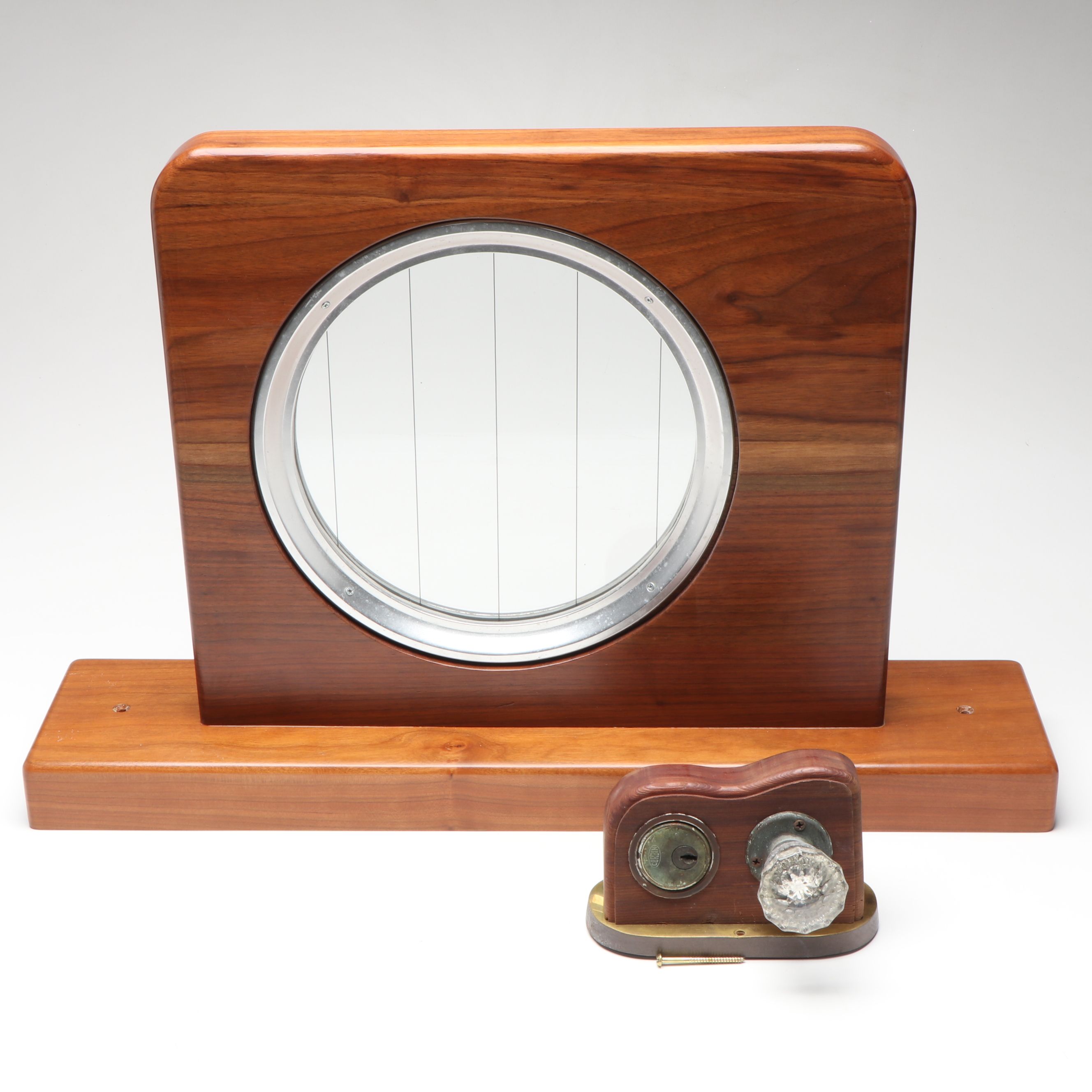Walnut Ship Porthole and Victorian Doorknob Set
