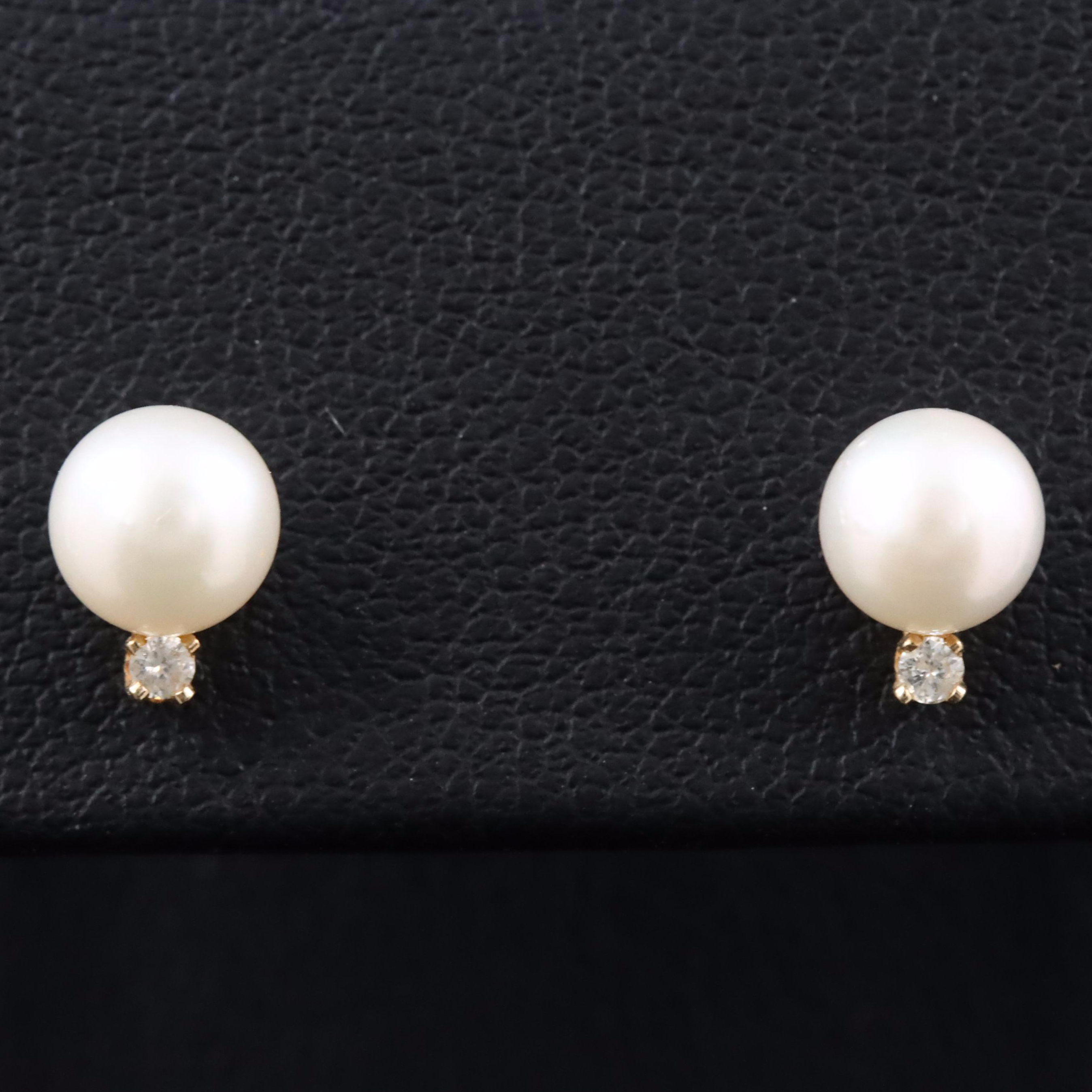 14K Pearl and Diamond Stud Earrings