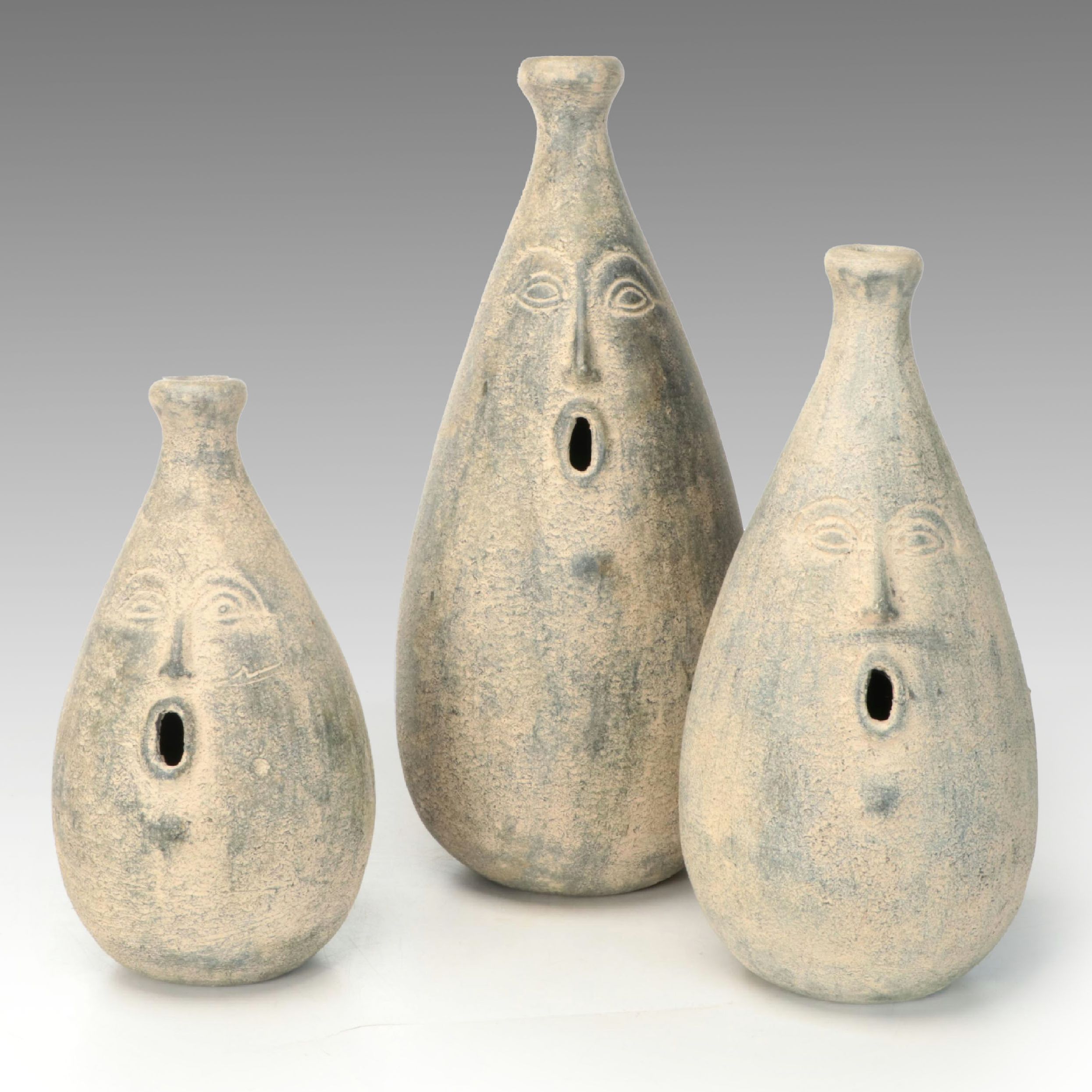 Mid Century Modern Style Ceramic Face Vases, Mid to Late 20th Century