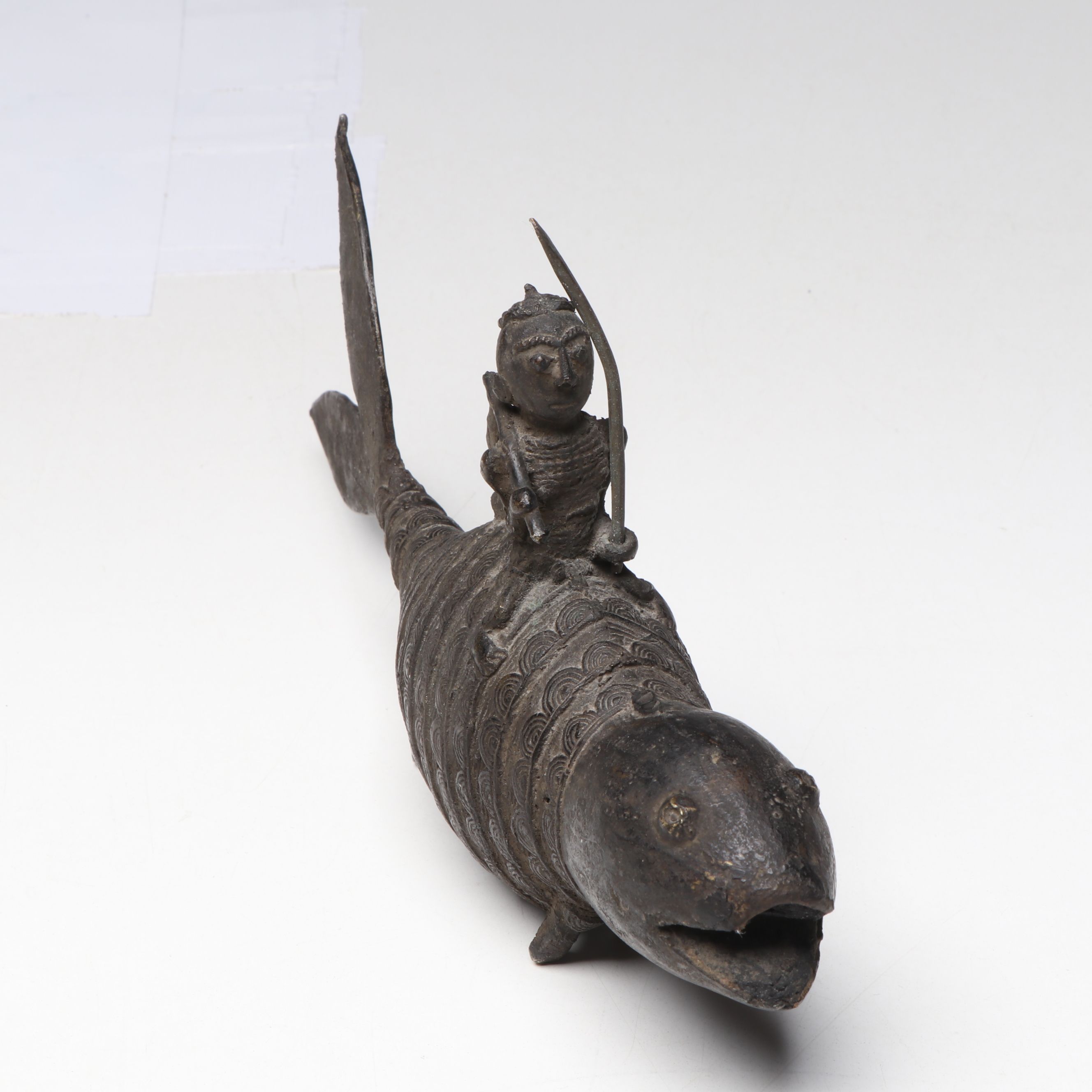 Indian Dhokra Bronze Fish with Rider