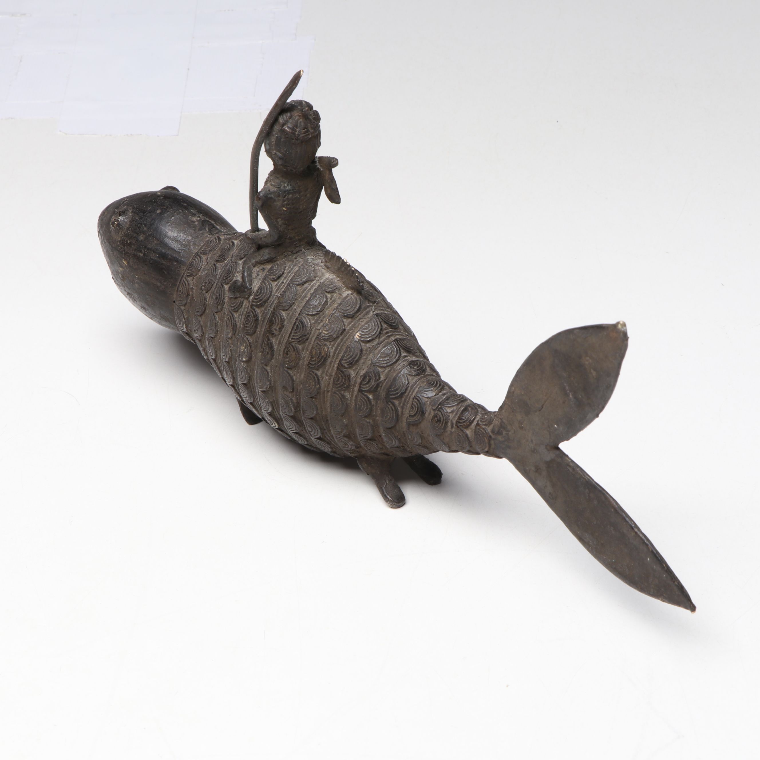 Indian Dhokra Bronze Fish with Rider