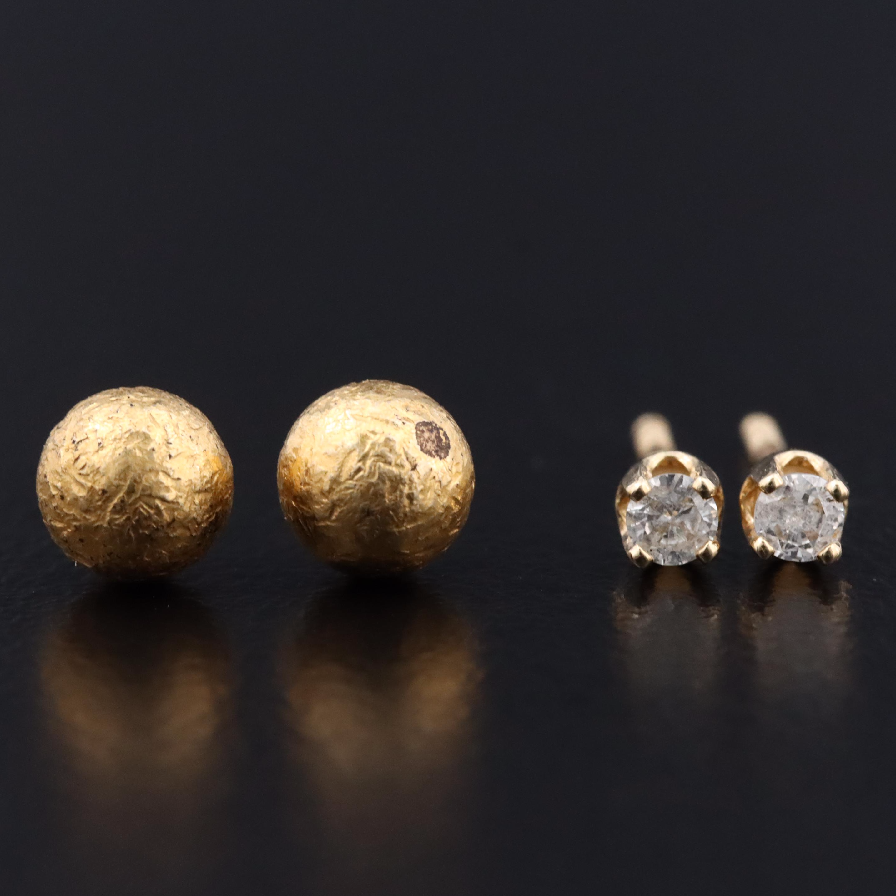 14K 0.09 CTW Diamond Studs and Sphere Earrings with 14K Posts