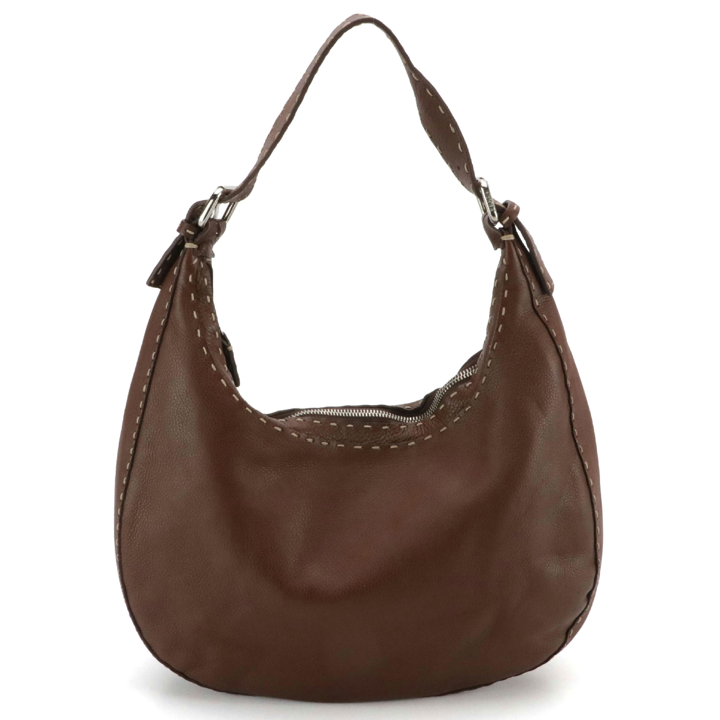 Fendi Selleria Buckle Strap Shoulder Bag in Chocolate Brown Roma Leather