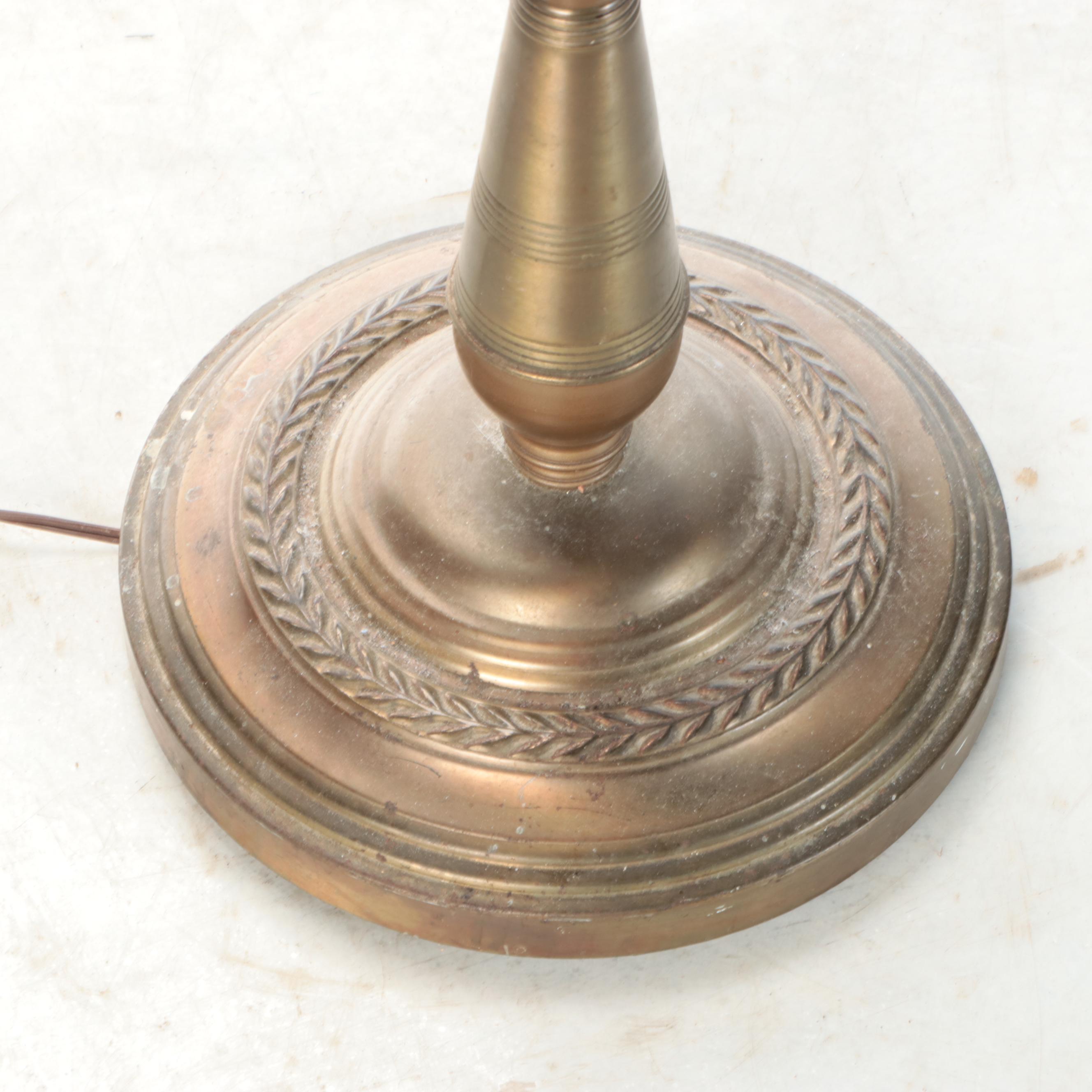 Neoclassical Style Swing Arm Floor Lamp with Milk Glass Torchère Shade