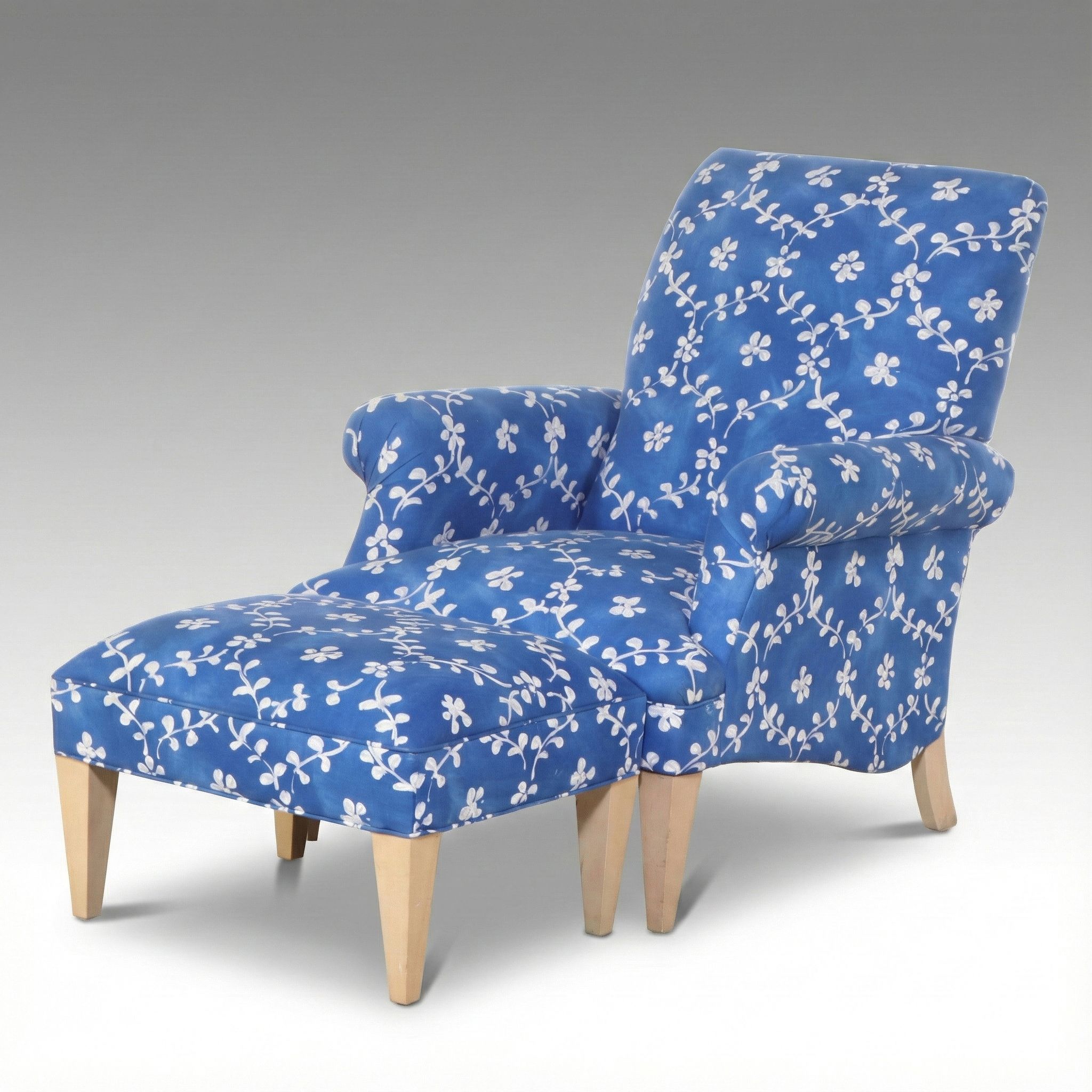 Scandinavian Modern Style Upholstered Armchair and Ottoman