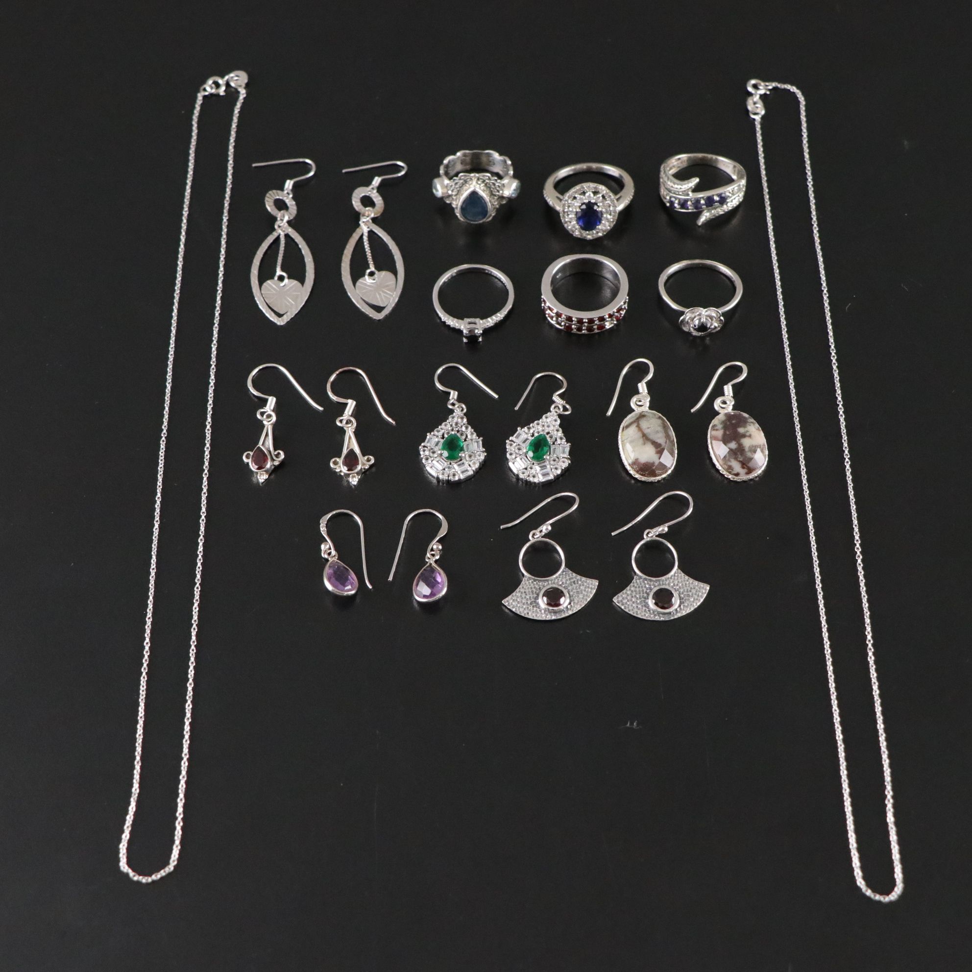 14 Assorted Sterling Silver Rings & Earrings