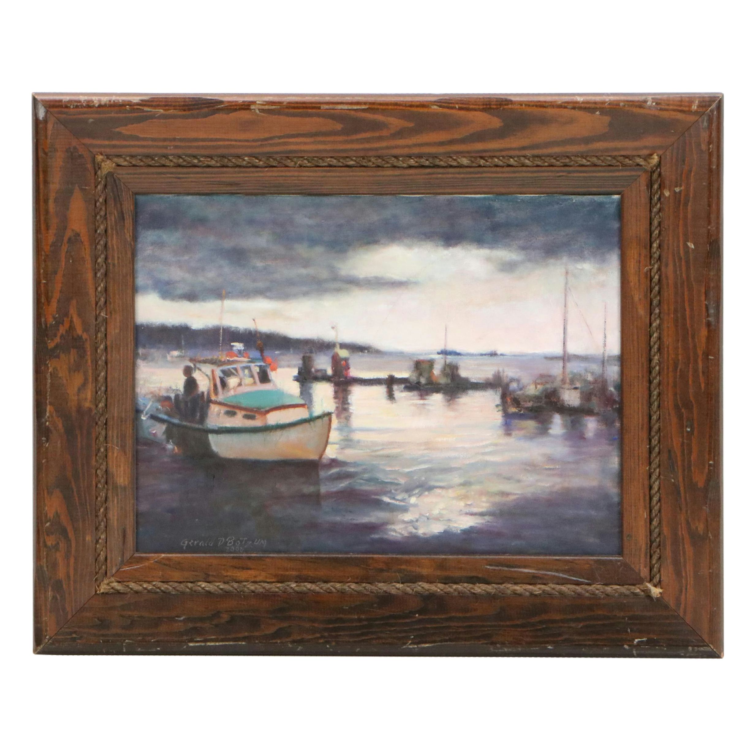 Gerald D. Botzum Harbor Scene Oil Painting "Moments of Silver," 2000