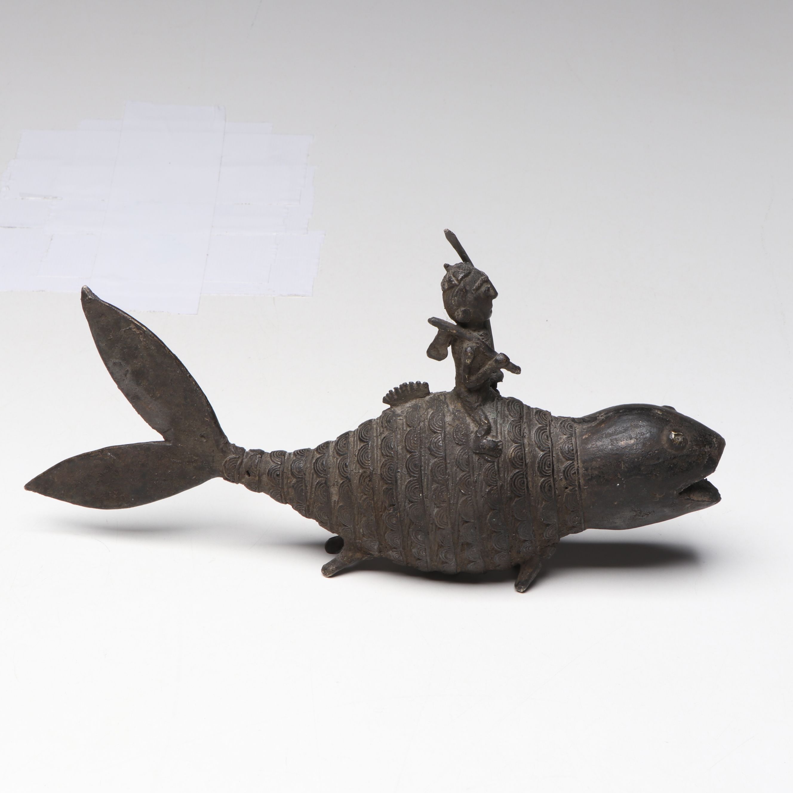 Indian Dhokra Bronze Fish with Rider