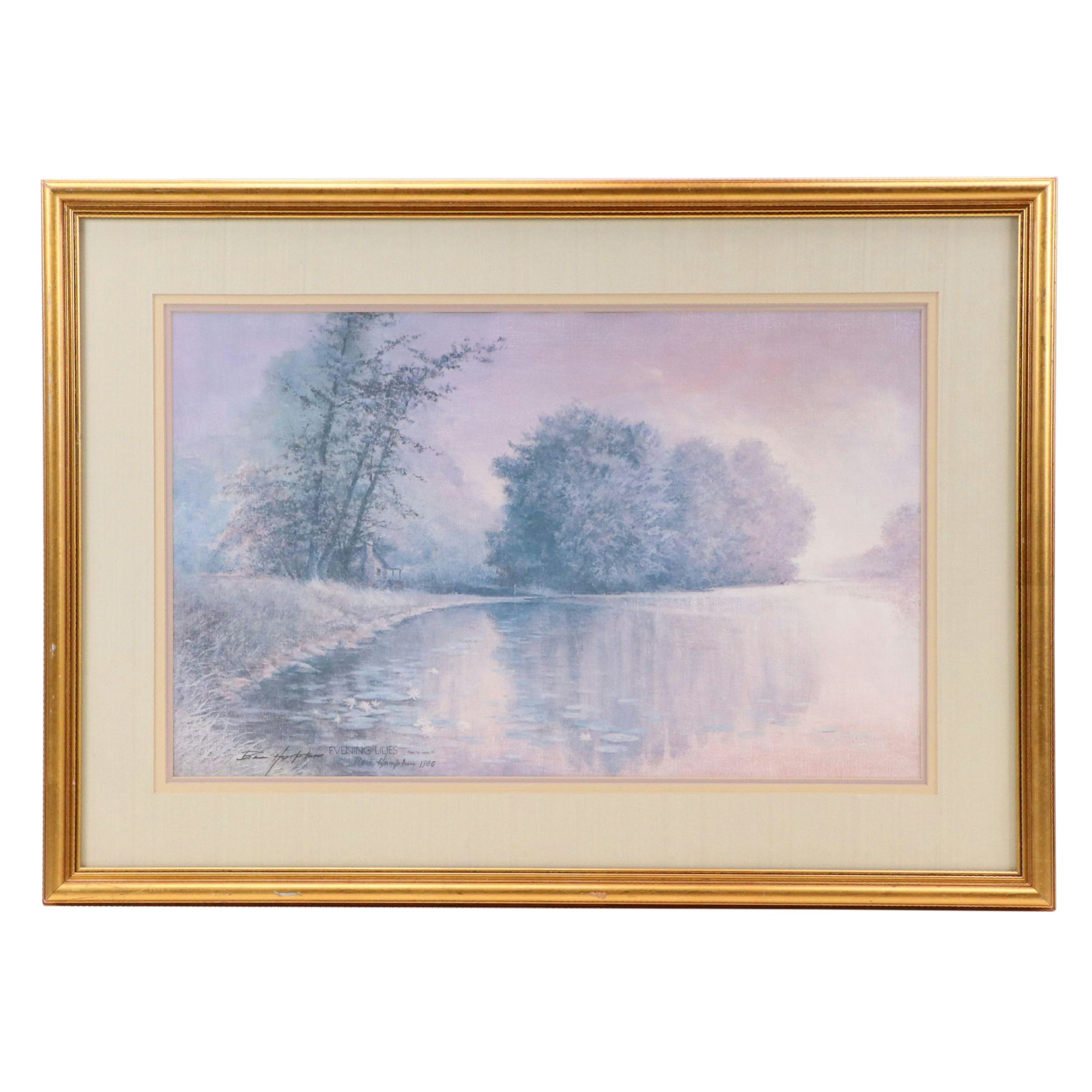 Ben Hampton Offset Lithograph "Evening Lilies," 1986