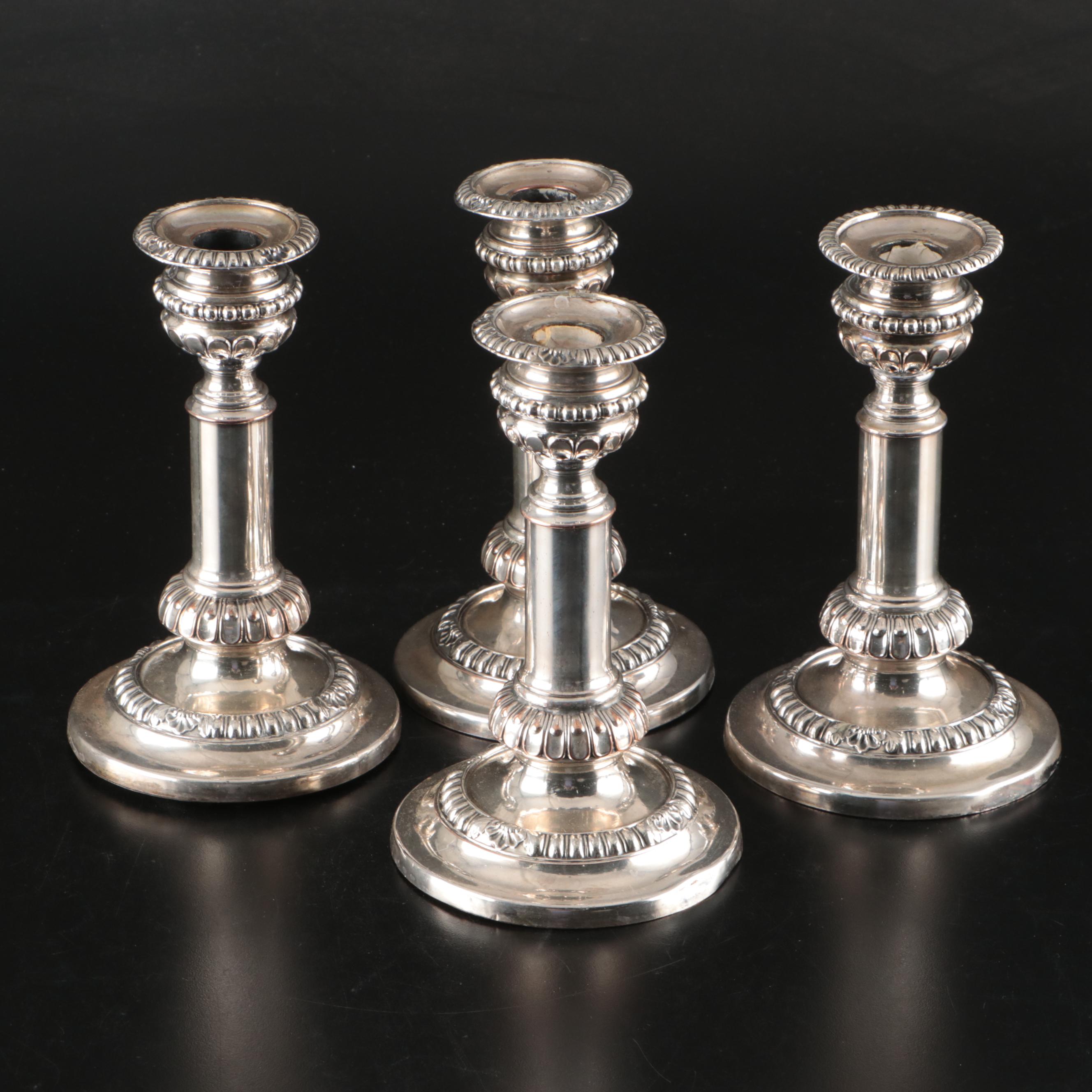 Neoclassical Telescoping Silver Plate Candlesticks, 19th Century