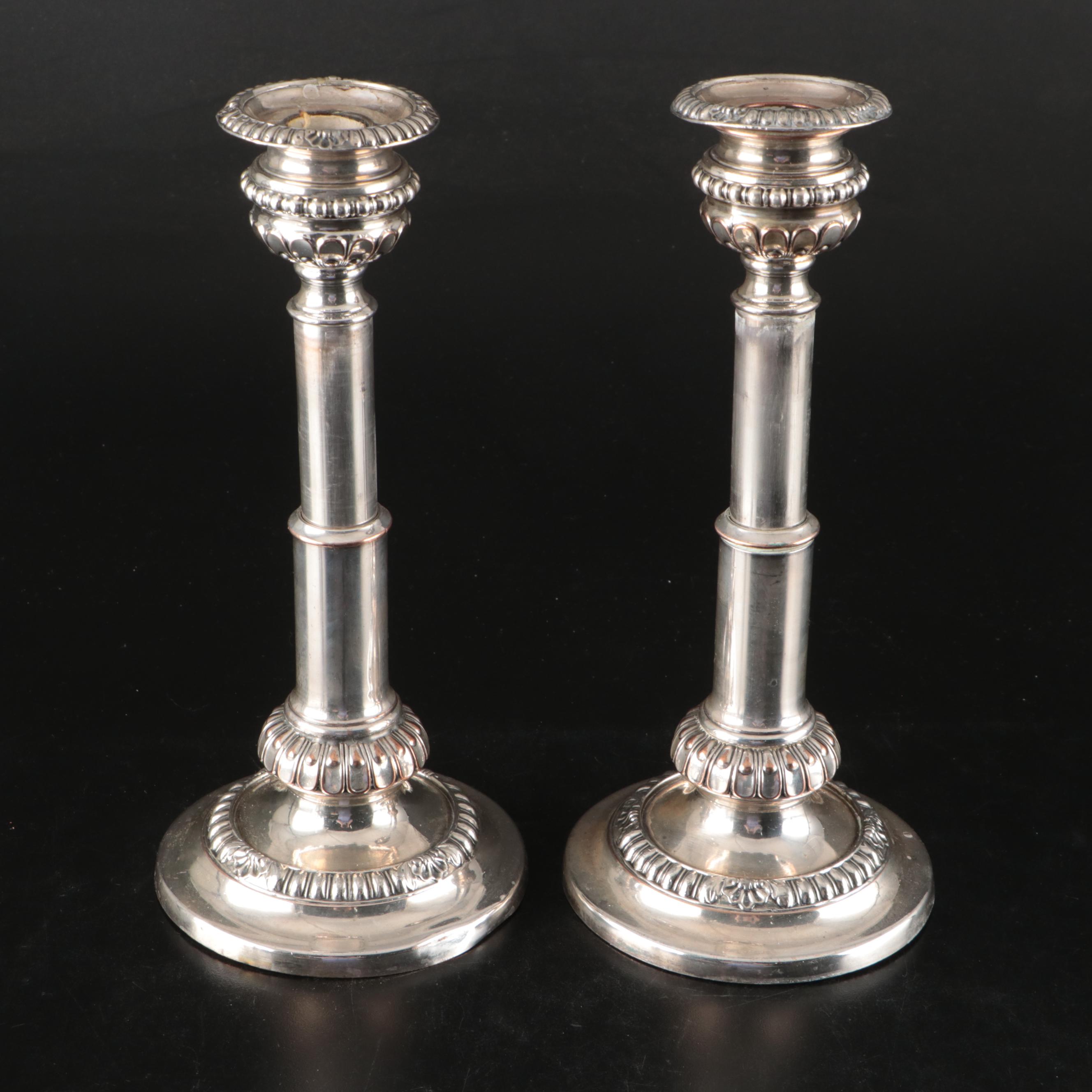 Neoclassical Telescoping Silver Plate Candlesticks, 19th Century