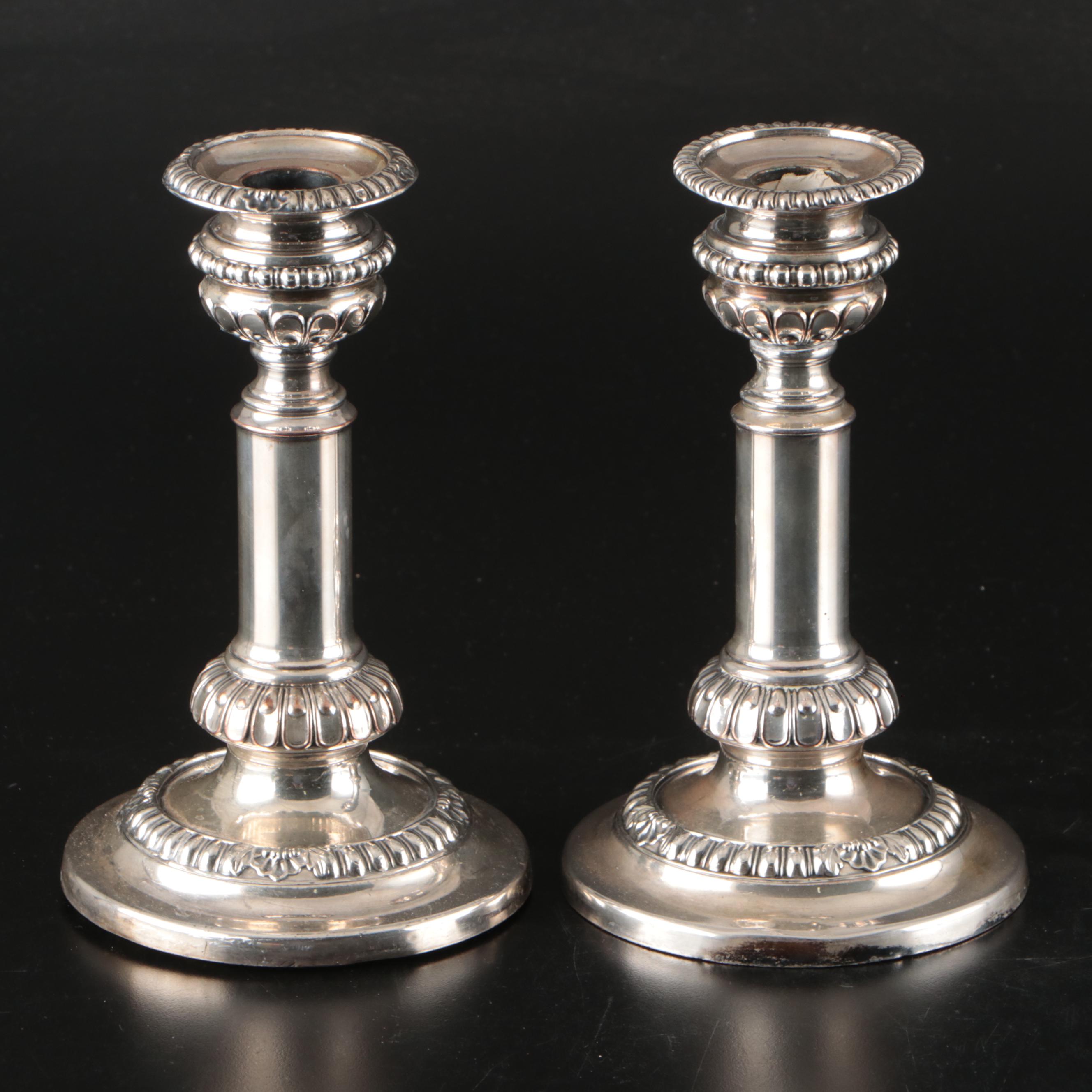 Neoclassical Telescoping Silver Plate Candlesticks, 19th Century