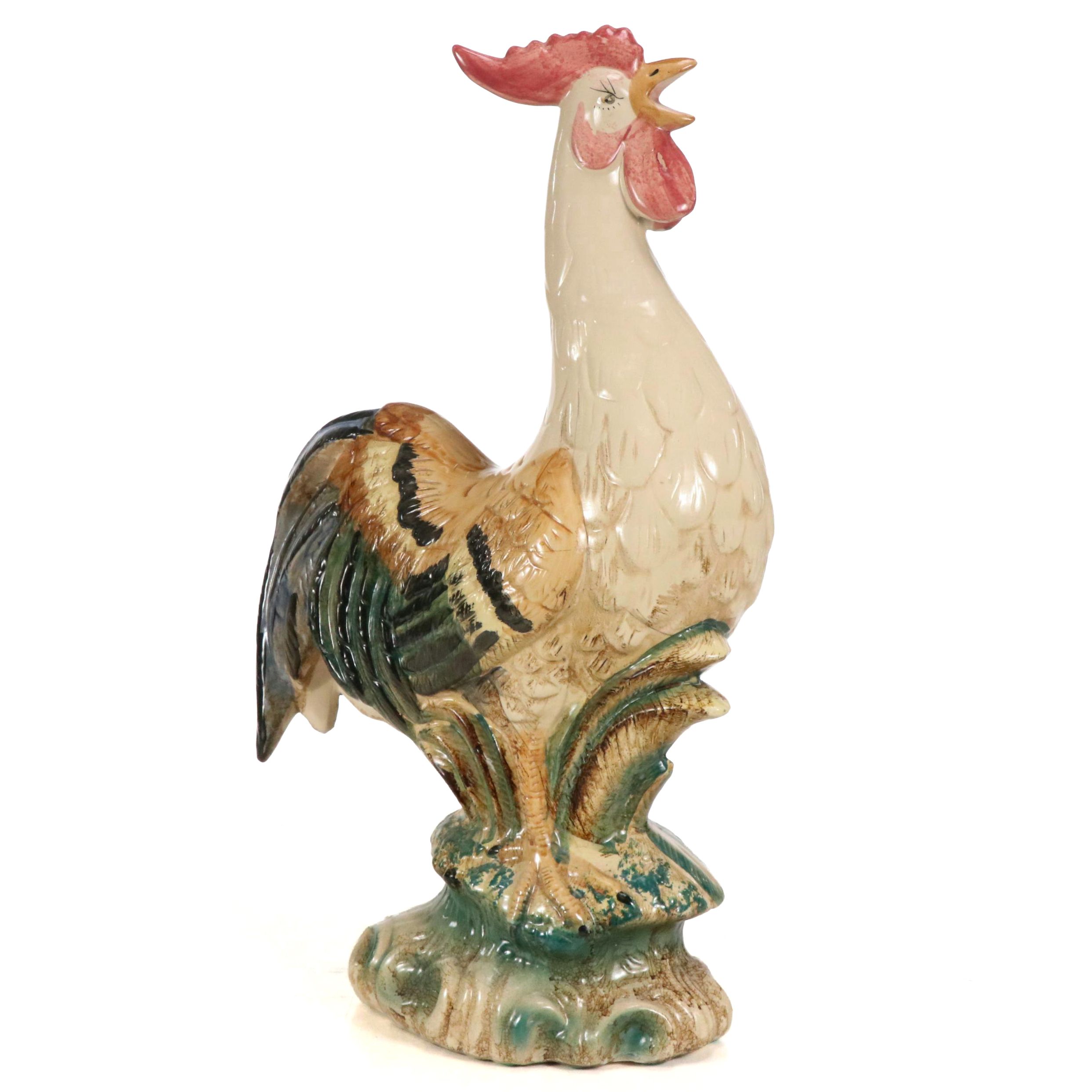 Hand-Painted Polychrome Ceramic Rooster