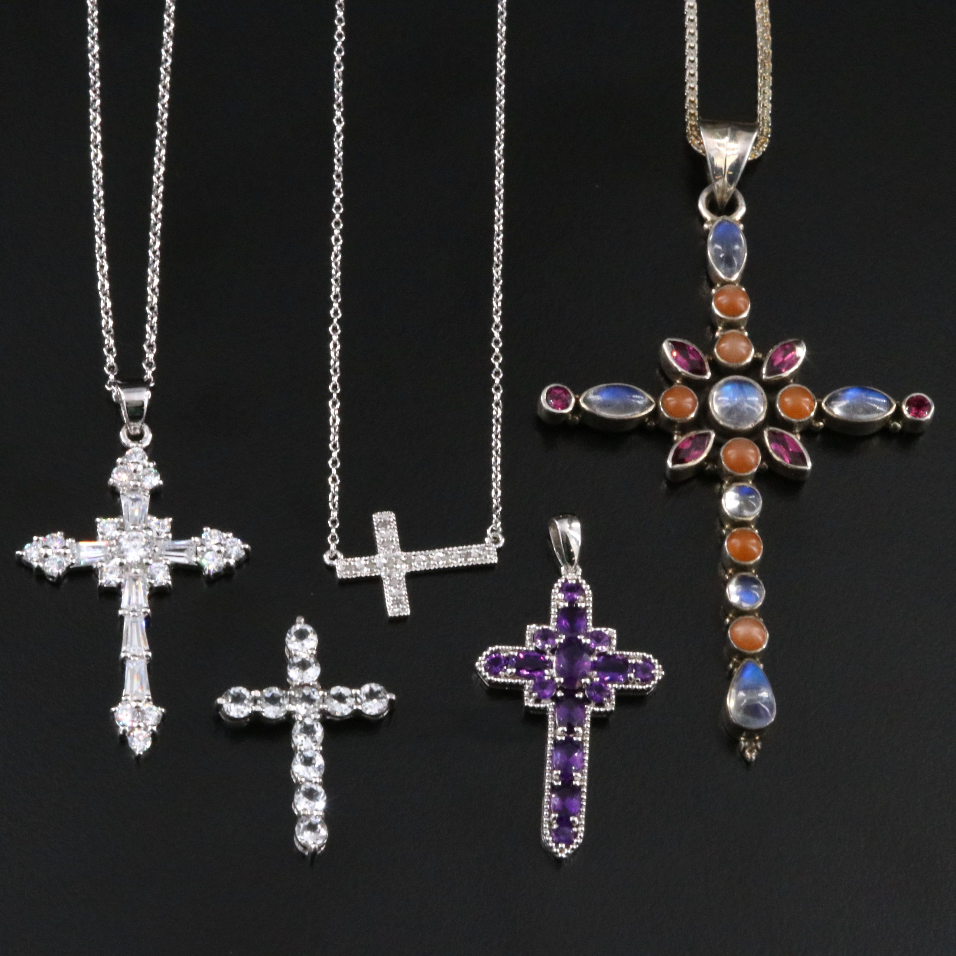 Sterling Gemstone Cross Necklaces and Pendants